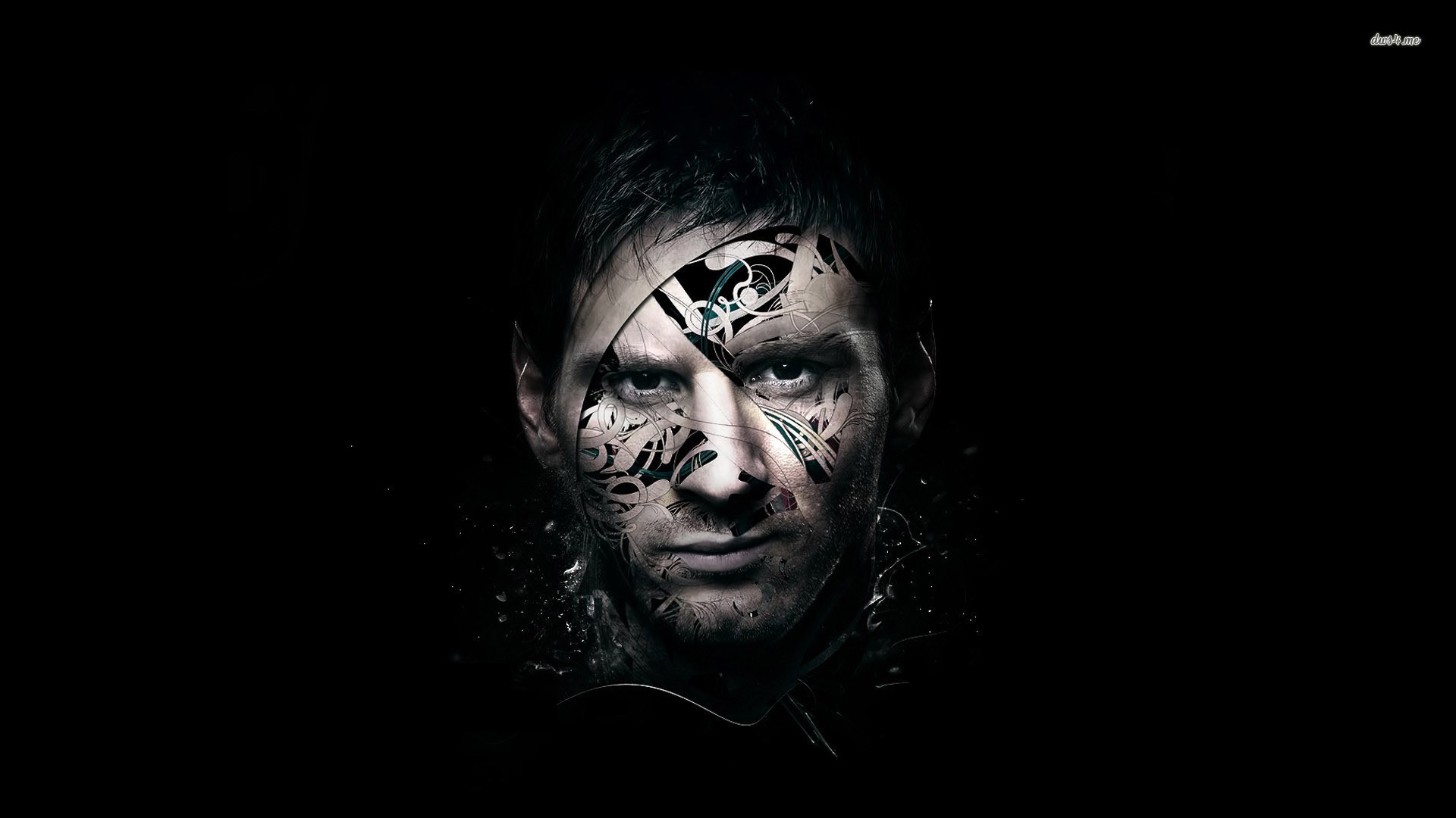 Lionel Messi, Volto, Arte digitale, Sfondo nero, 1920x1080, wallpaper desktop