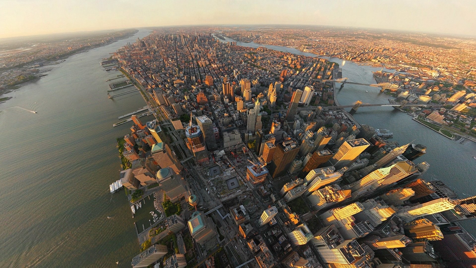 Manhattan, Vista aerea, Hudson, East River, 16:9 Full HD, sfondo widescreen