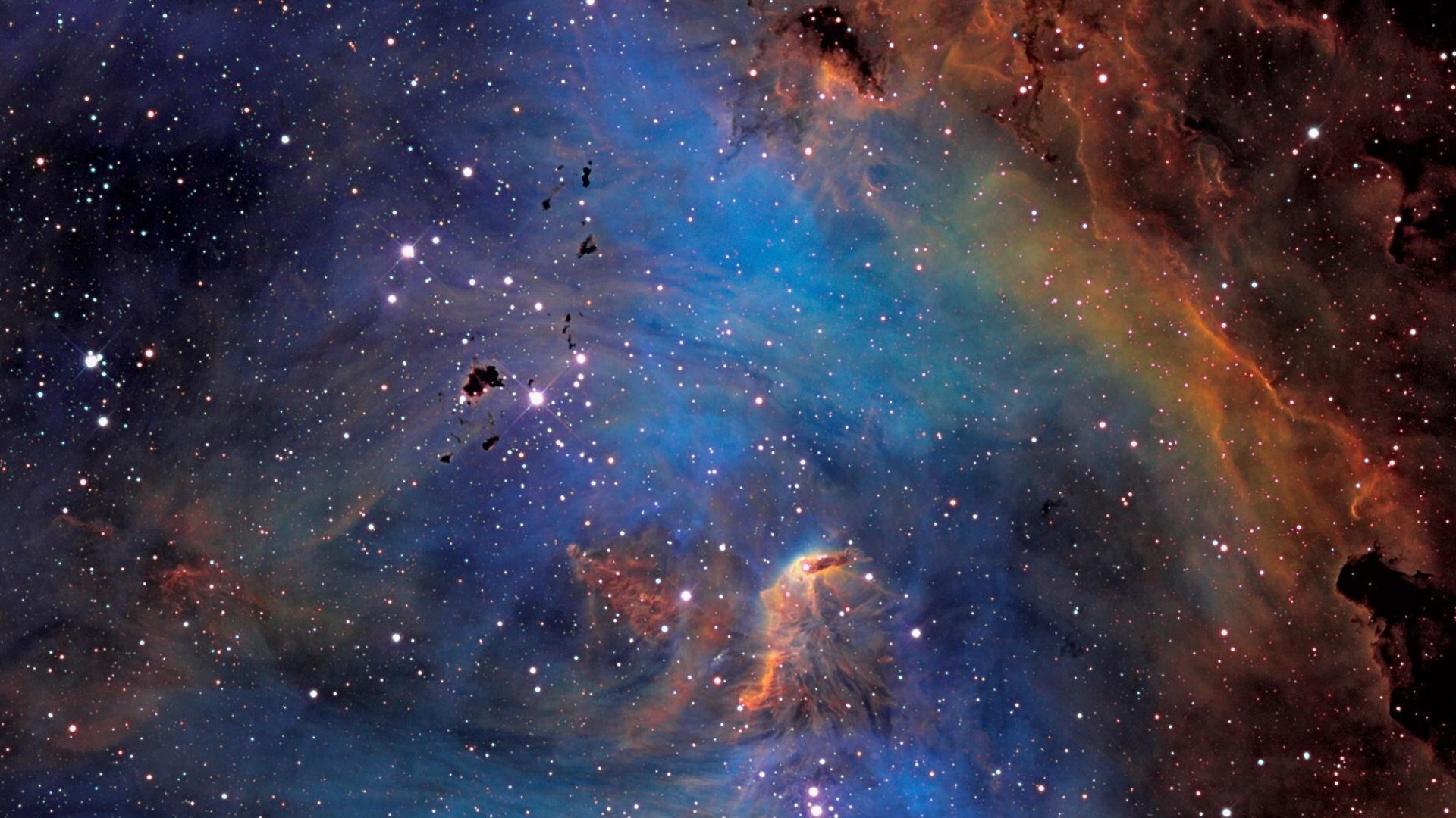 Nebulosa, Polvere cosmica, Stelle, Blu e arancione, Full HD, wallpaper per portatile