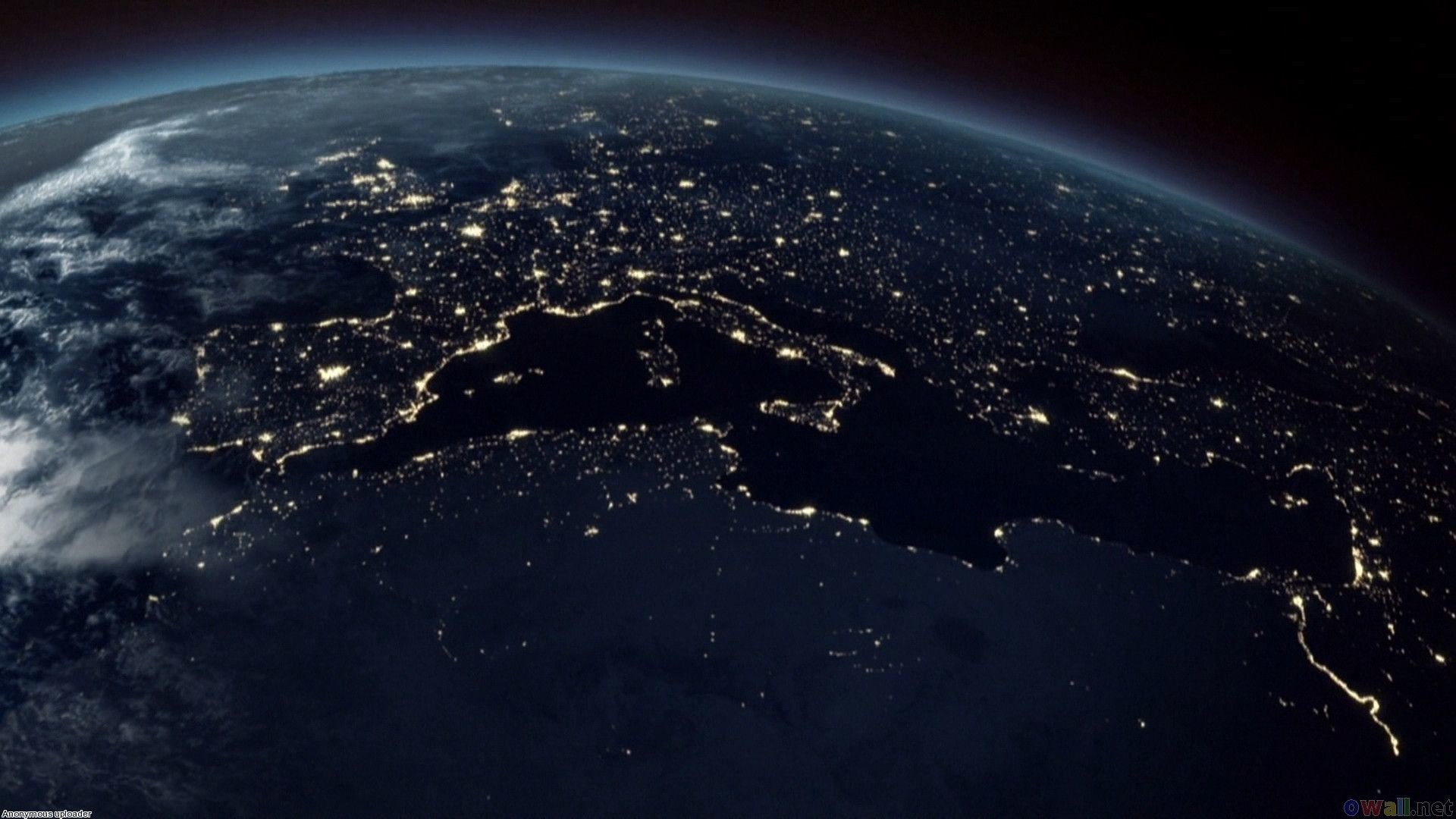 Terra di notte, Luci delle città, Europa, Vista orbitale, Full HD, wallpaper per computer