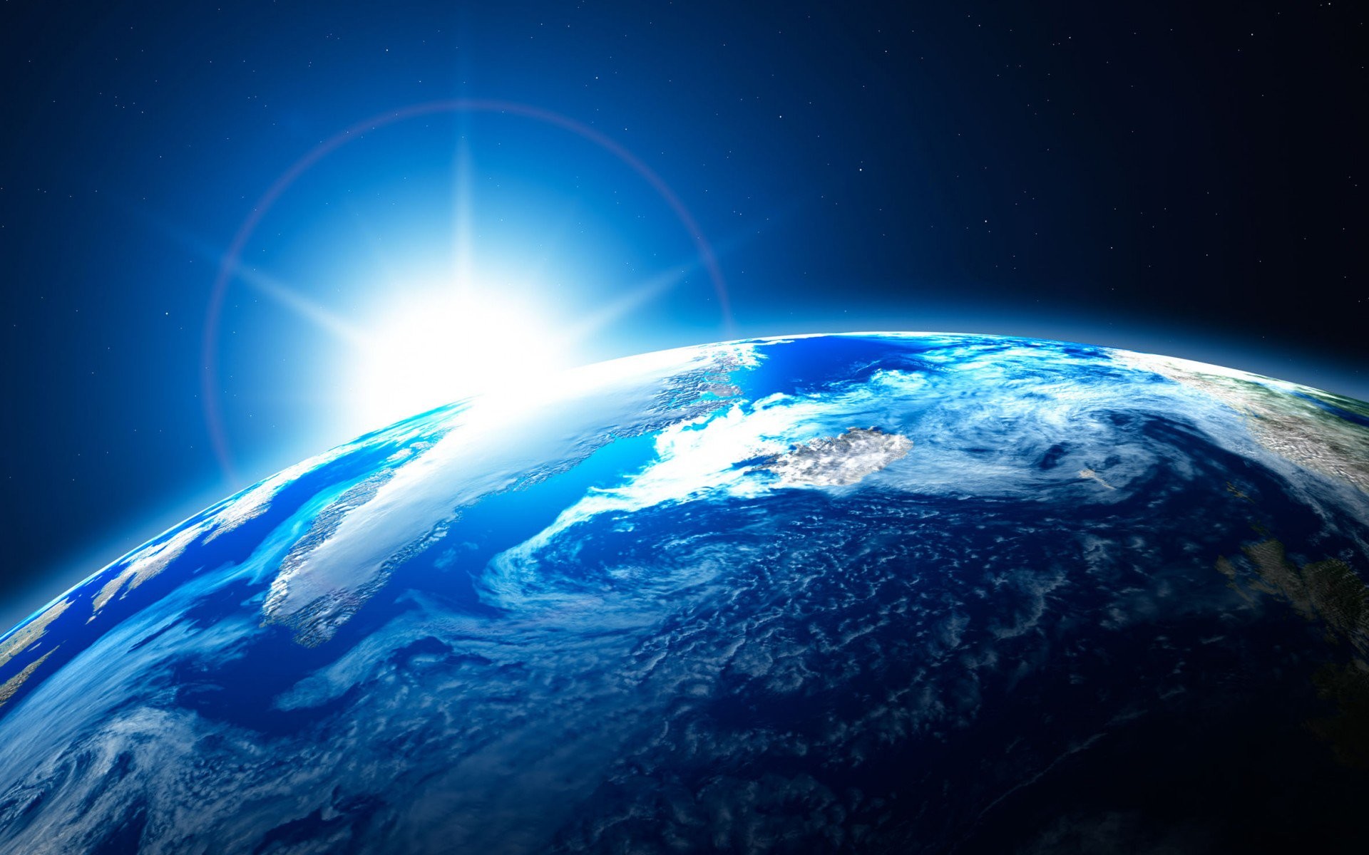 Terra, Alba, Bagliore blu, Spazio, Full HD, sfondo Windows 11