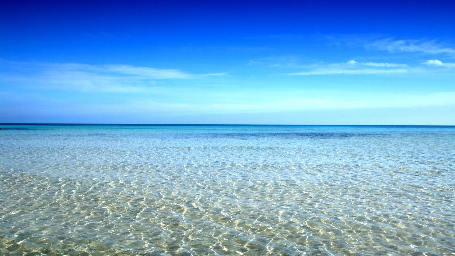 Acqua bassa, Mare, Orizzonte, Cielo azzurro, 1920x1080, immagine di sfondo