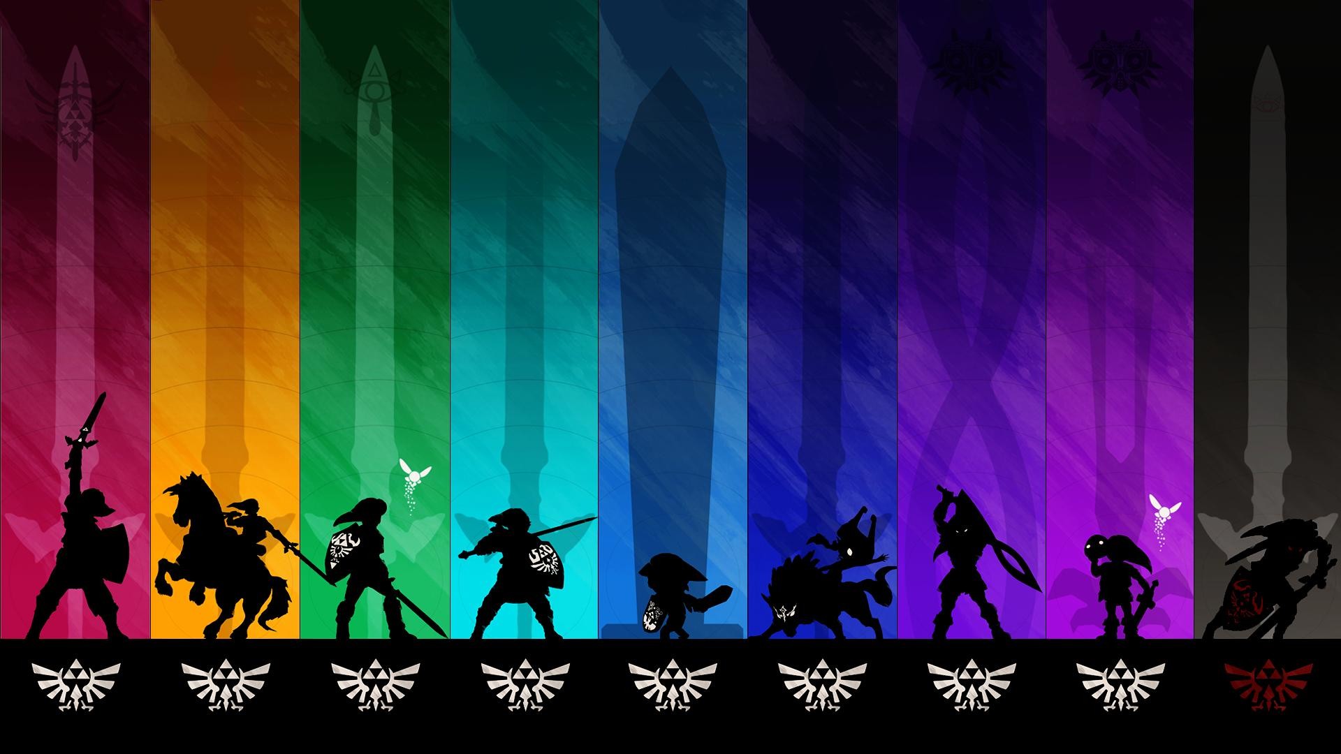 Link, Incarnazioni di Link, Silhouette, Strisce arcobaleno, Full HD, sfondo Windows 11