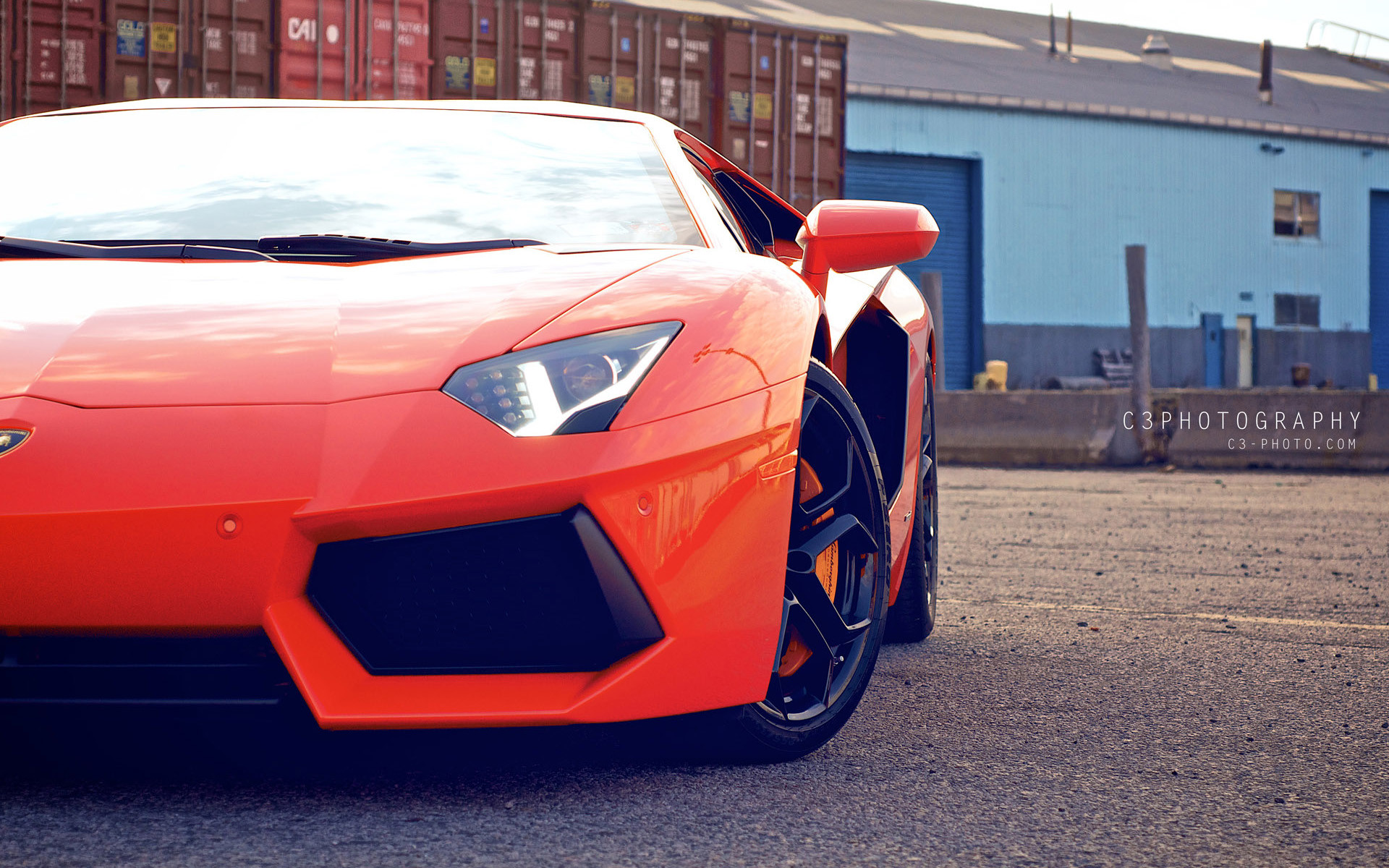 Lamborghini Aventador, Arancione, Primo piano, Porto, Full HD, sfondo per PC