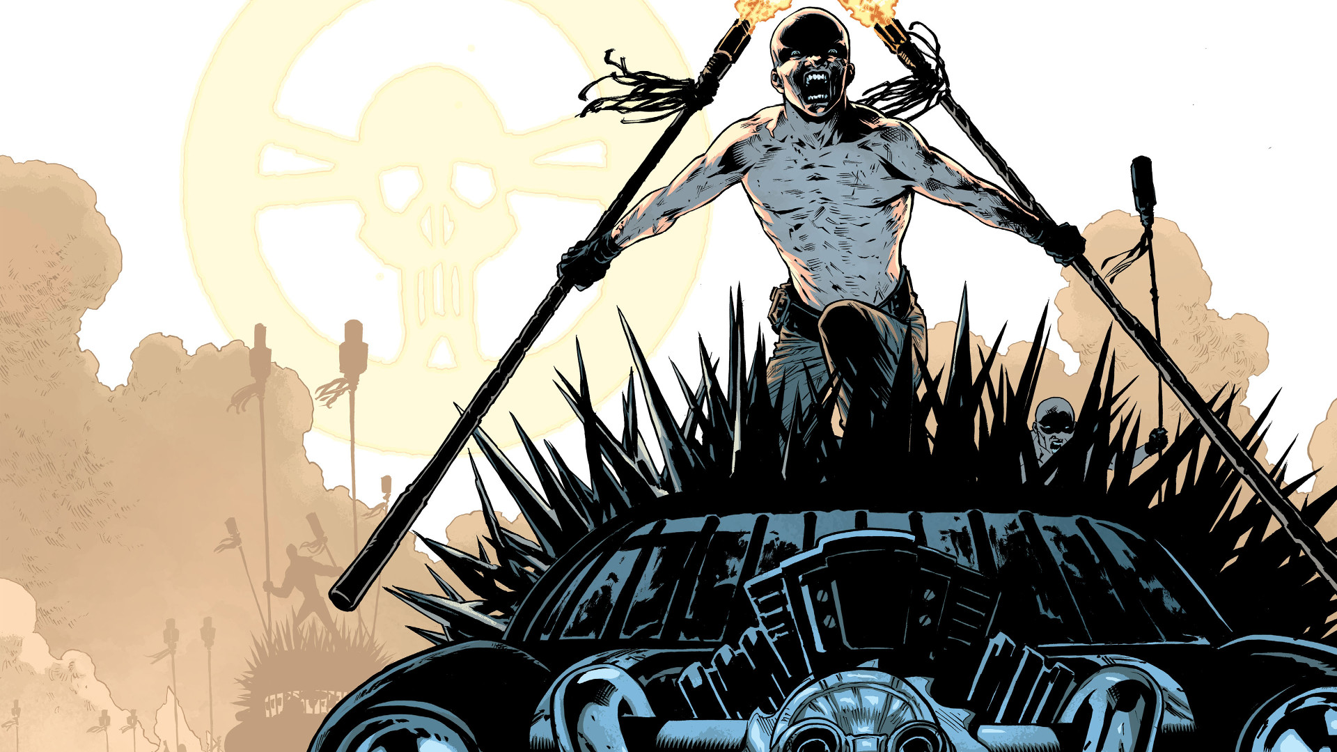 Mad Max: Fury Road, War Boy, Illustrazione, Bianco e nero, 1920x1080, immagine di sfondo