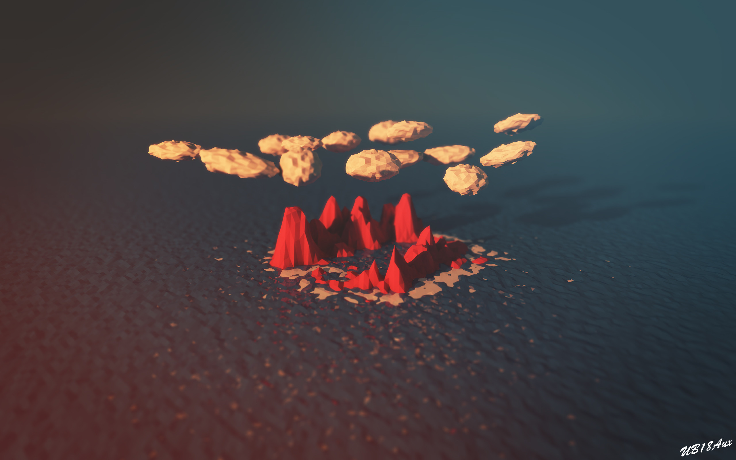Low poly, Isola, Nuvole, Mare, 2K 1600p, sfondo desktop