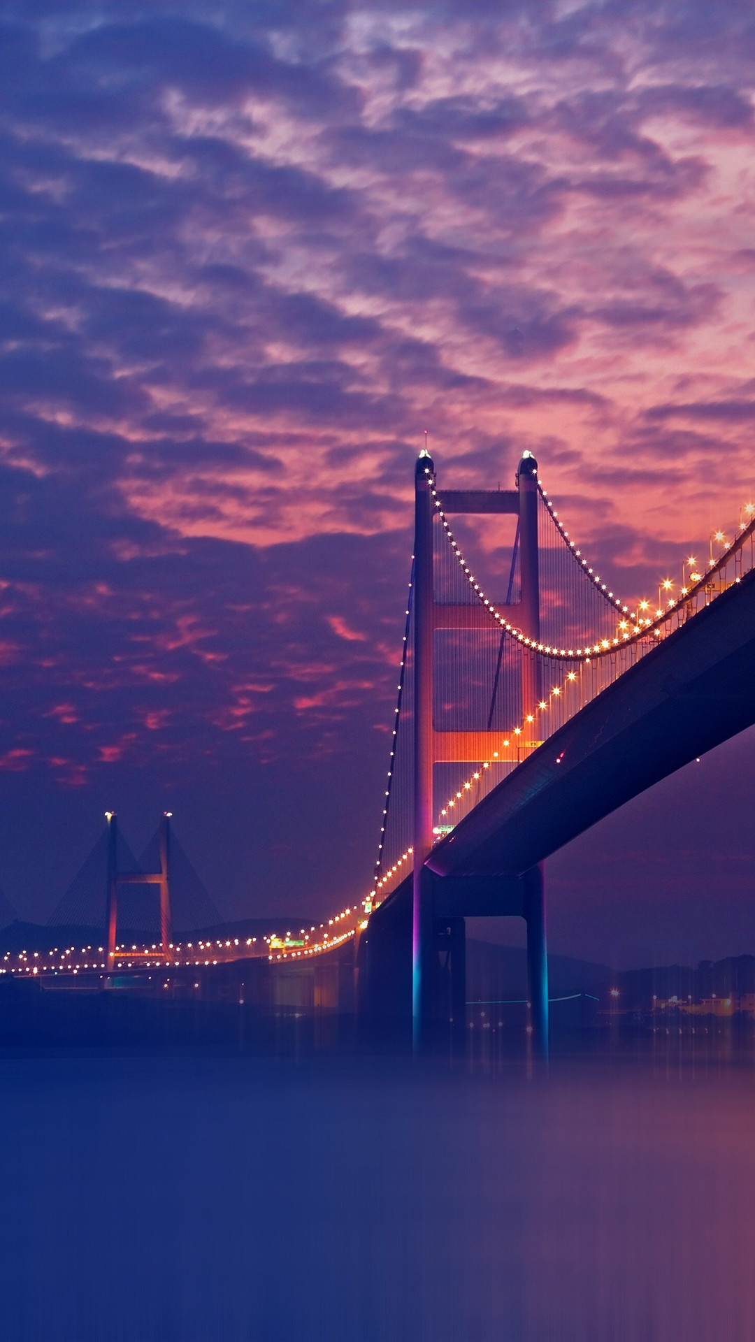 Ponte sospeso, Tsing Ma Bridge, Tramonto, Nuvole rosa, wallpaper iPhone 6S