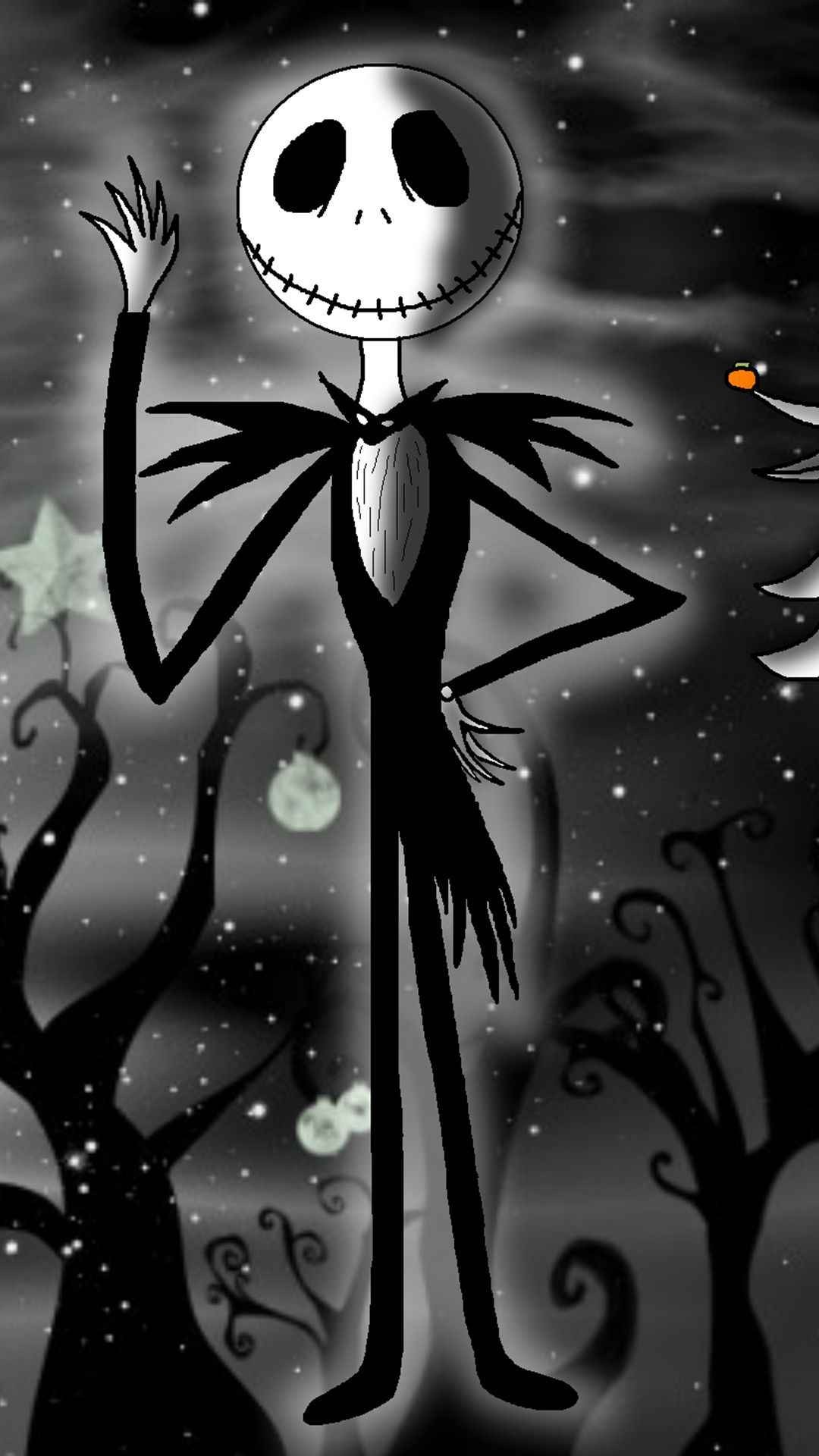 Jack Skeletron, Nightmare Before Christmas, Bianco e nero, Saluto, wallpaper per smartphone
