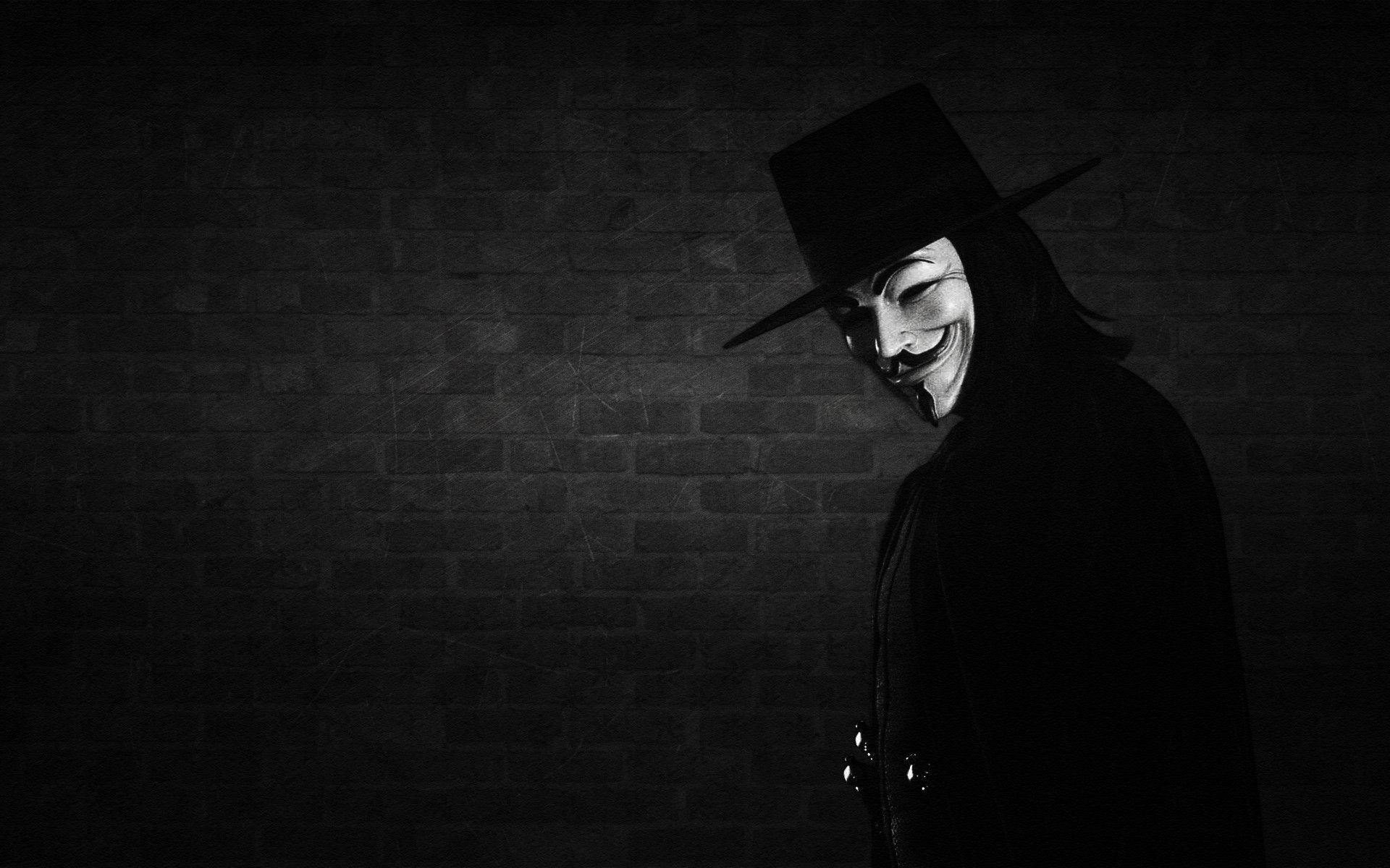 V per Vendetta, V, Maschera di Guy Fawkes, Muro di mattoni, Scuro, sfondo 1920x1200 per PC