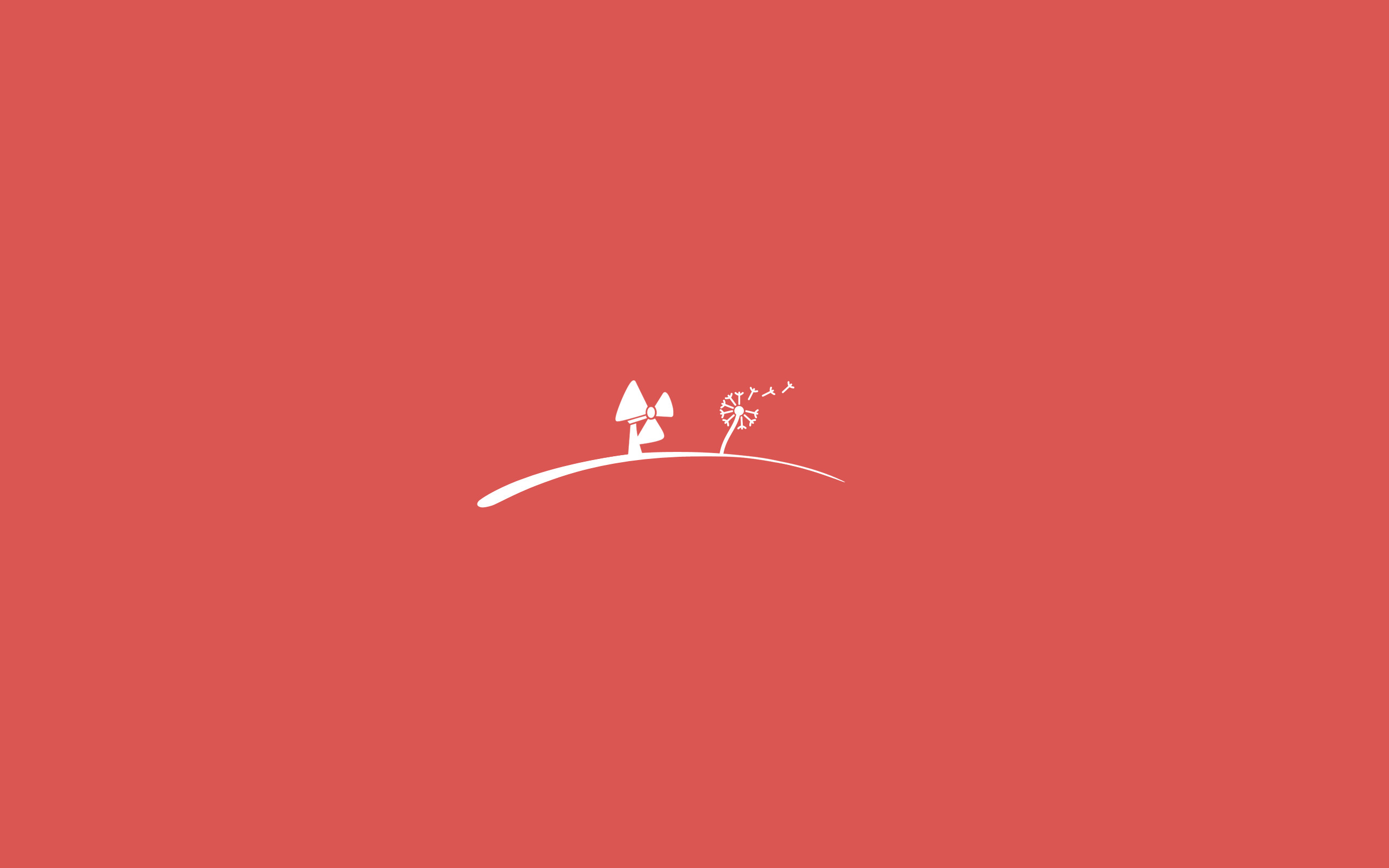 Collina, Funghi, Sfondo rosso, Minimalismo, 2K, wallpaper desktop