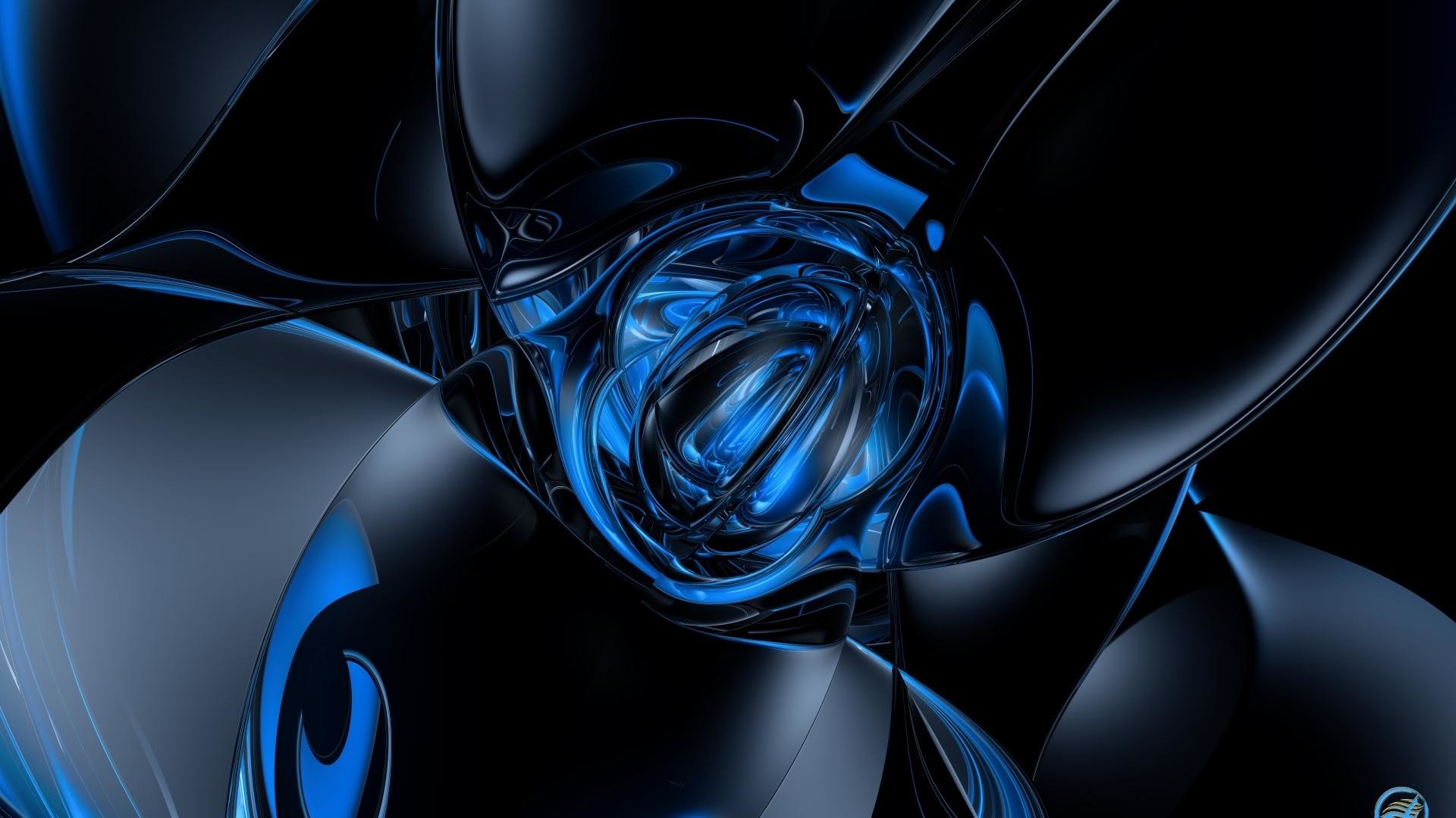 Astratto 3D, Blu, Nero, Sfera, sfondo desktop