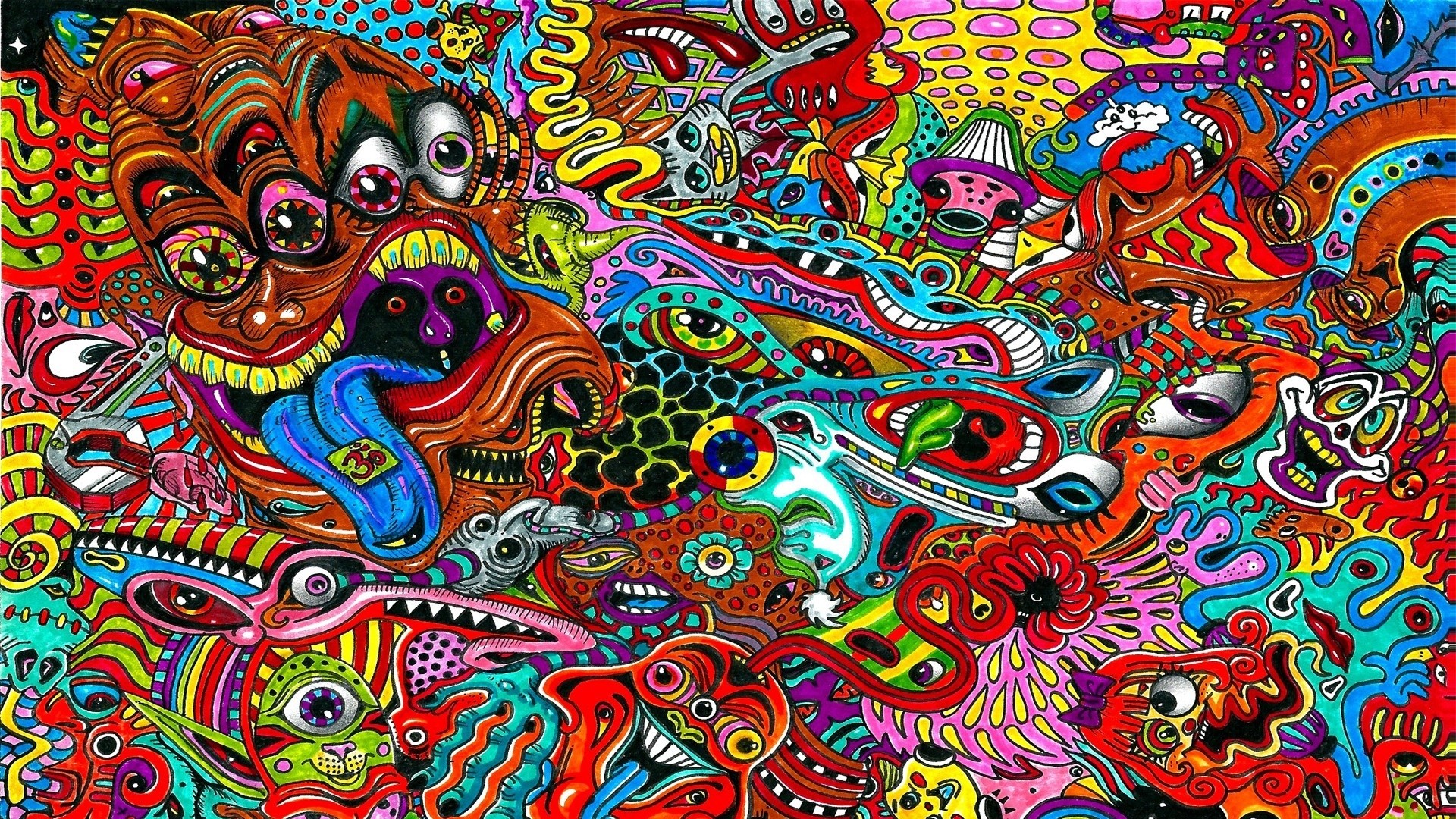 Arte psichedelica, Doodle, Colori vivaci, Astratto, sfondo per il tuo desktop