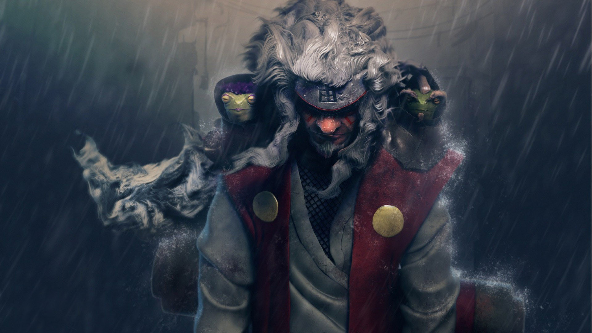 Jiraiya, Naruto, Pioggia, Arte digitale, Full HD, wallpaper per computer