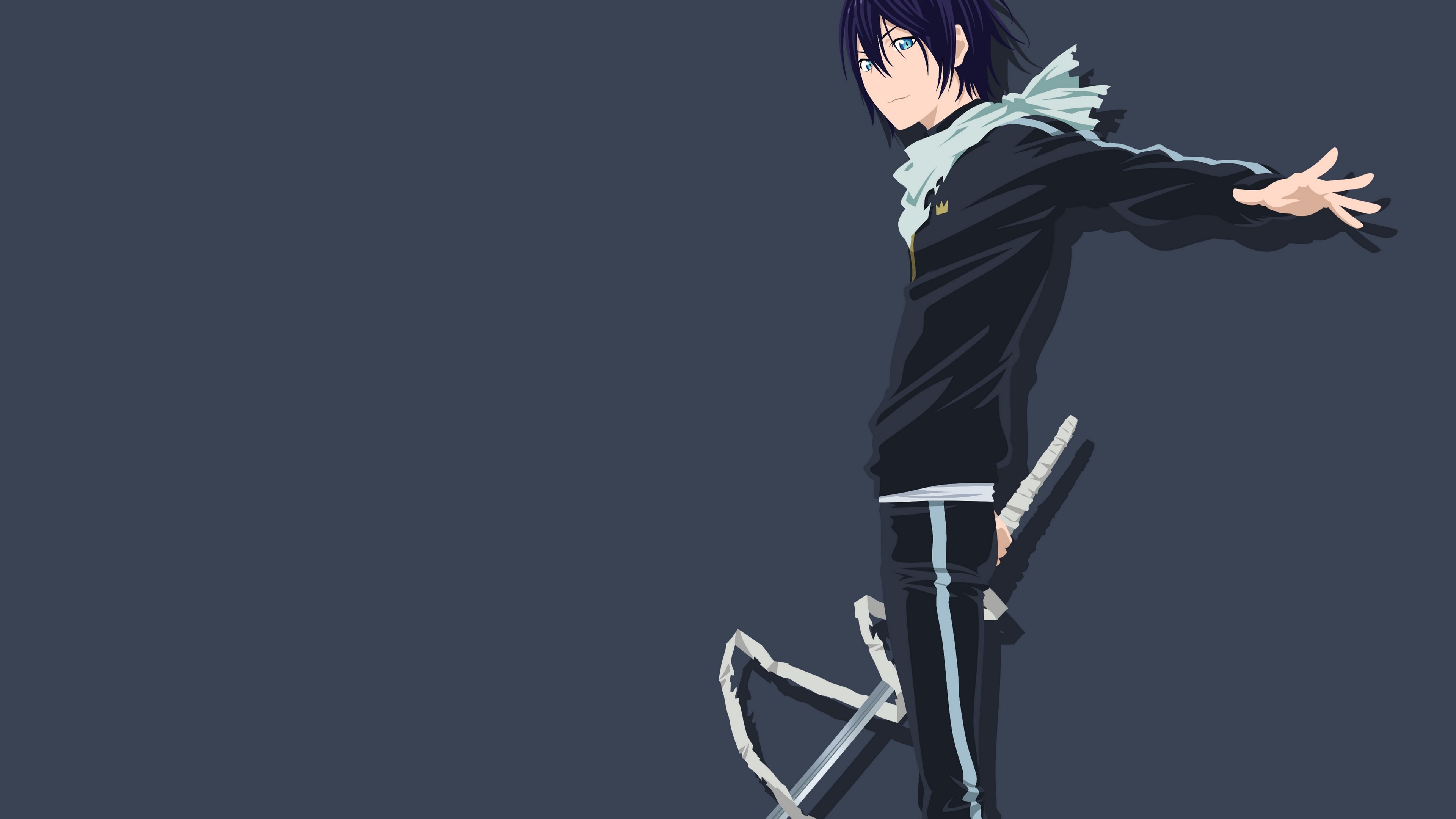 Yato, Noragami, Minimalista, Sfondo grigio, Spada, 4K, wallpaper per portatile