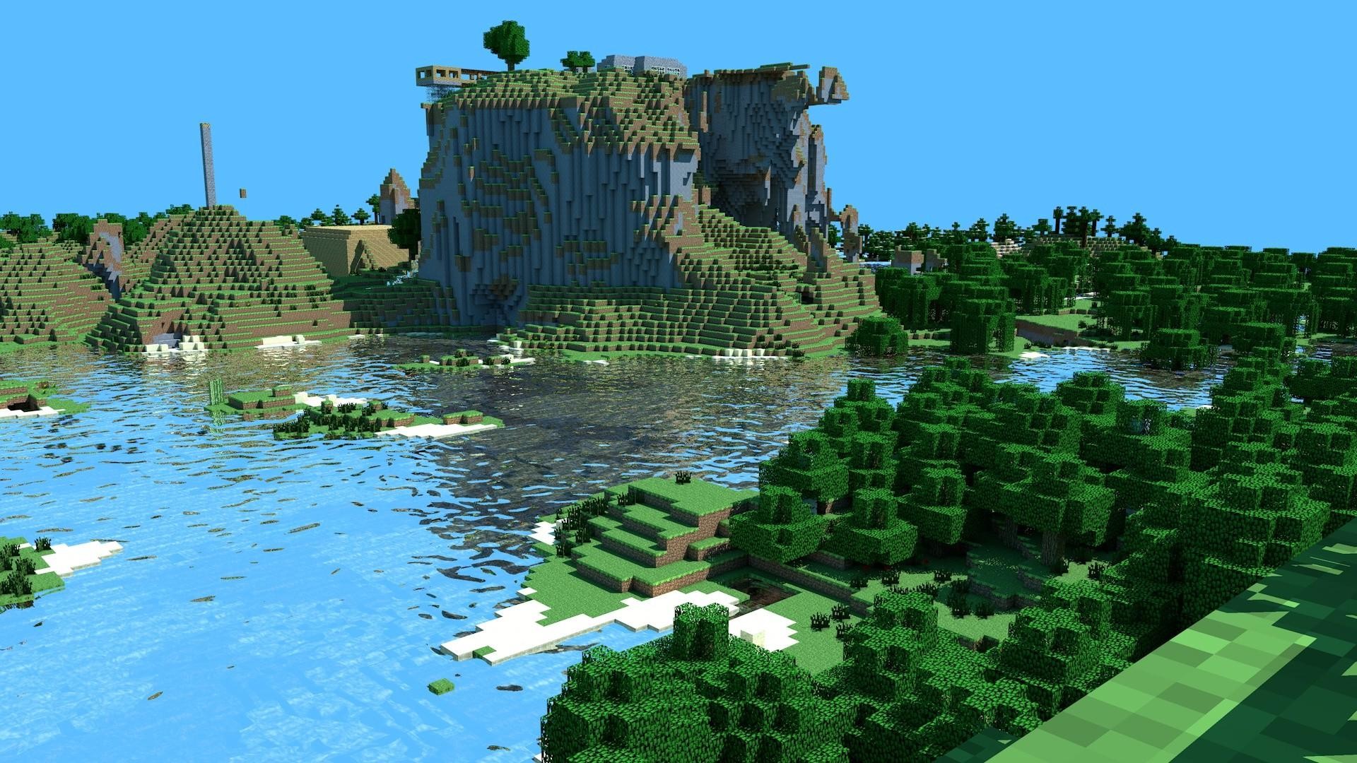 Minecraft, Paesaggio, Lago, Montagna, Full HD, sfondo per PC