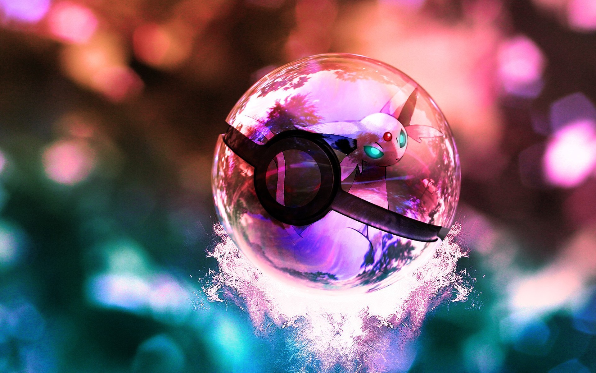 Poké Ball, Pokémon, Sfera di vetro, Bokeh, Full HD, sfondo per PC