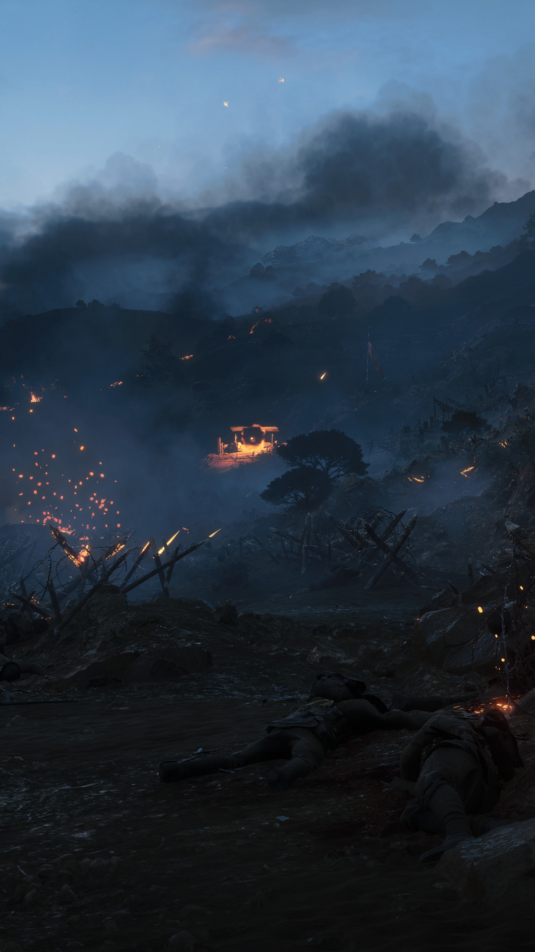 Battlefield 1, Campo di battaglia, Notte, Fumo, Full HD, wallpaper per smartphone
