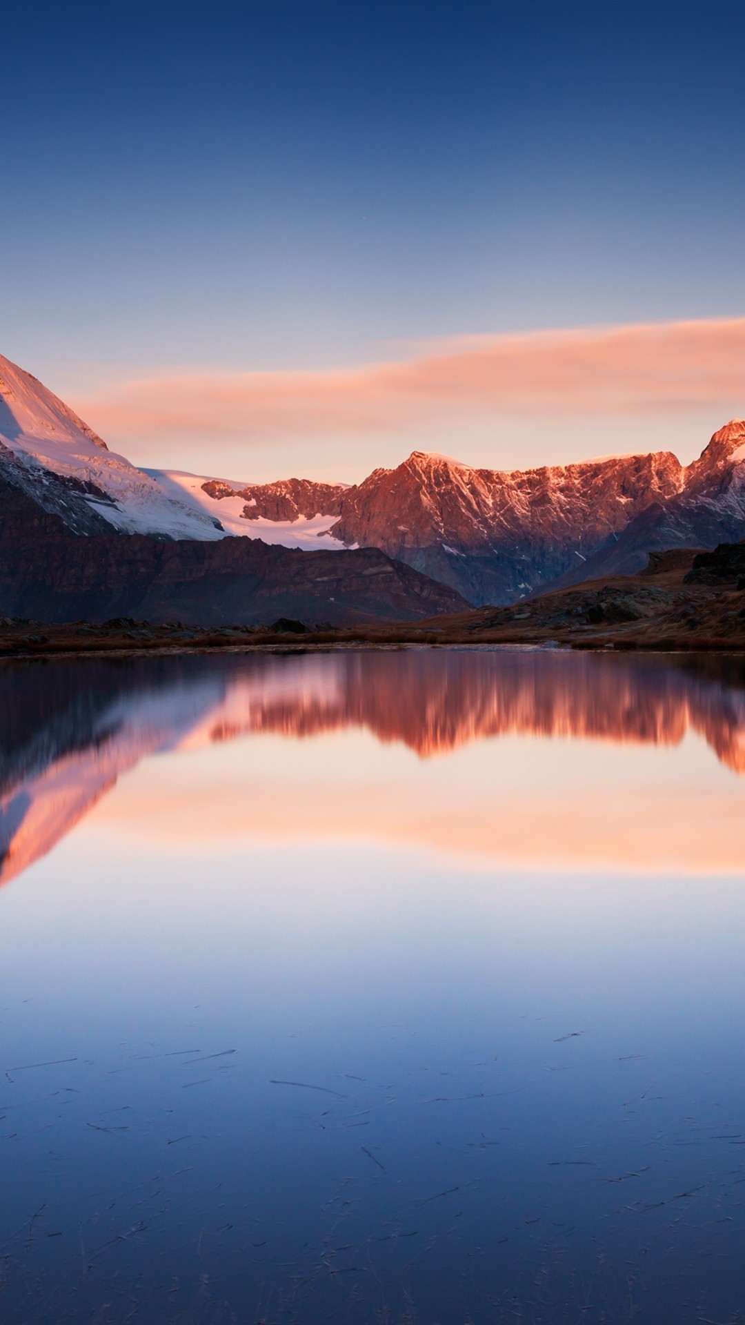Lago, Montagne, Riflesso, Tramonto, sfondo iPhone verticale