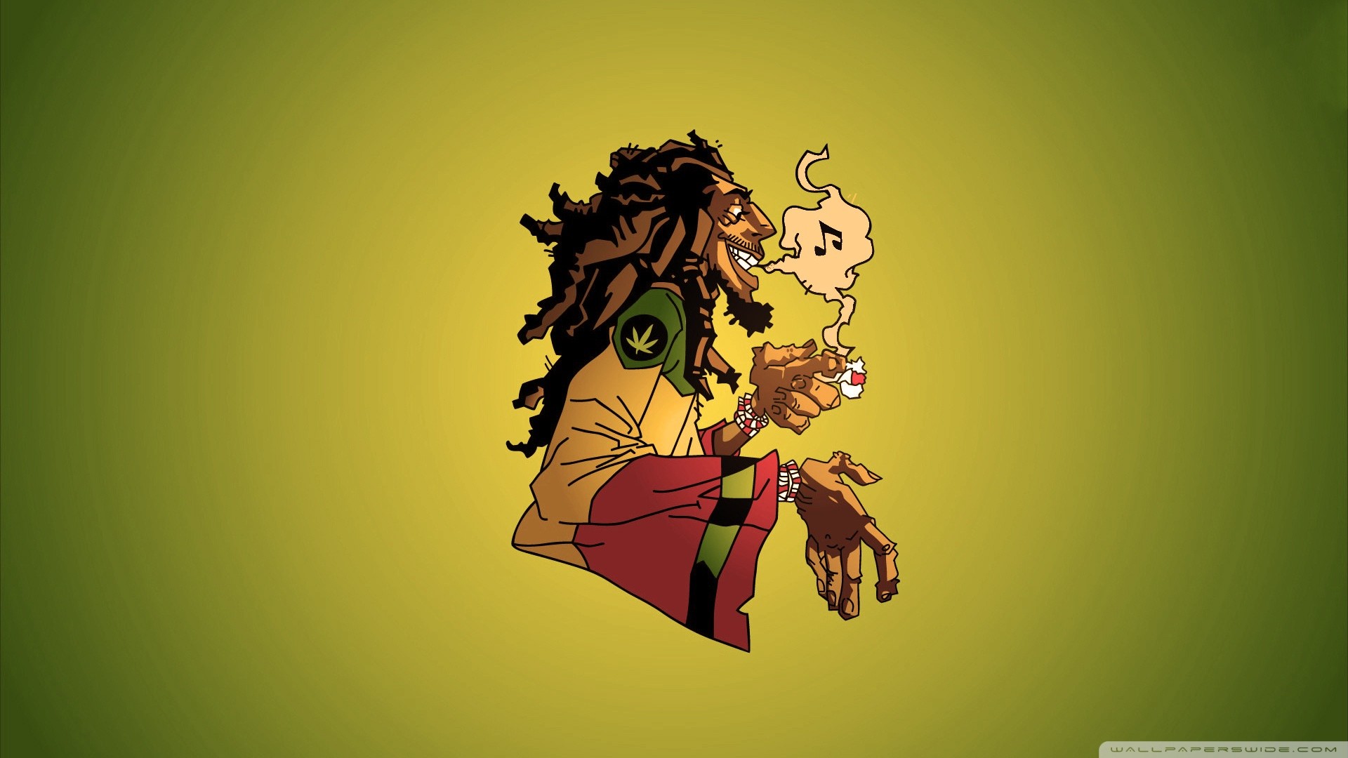 Bob Marley, Caricatura, Cartone, Sfondo giallo, Full HD, wallpaper per PC