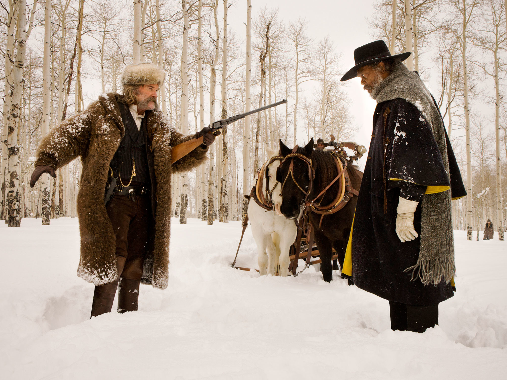 The Hateful Eight, Kurt Russell, Samuel L. Jackson, Neve, Fucile, sfondo per iPad