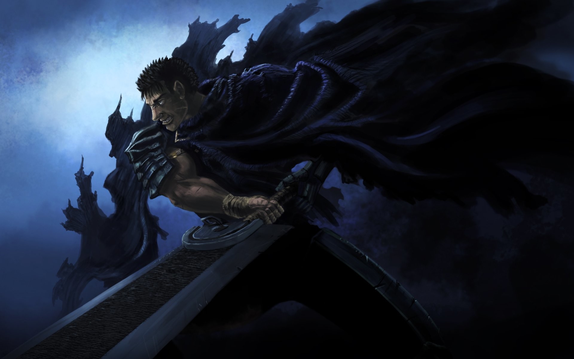 Gatsu, Berserk, Ammazzadraghi, Mantello nero, Notte, 1920x1200, sfondo MacBook Pro