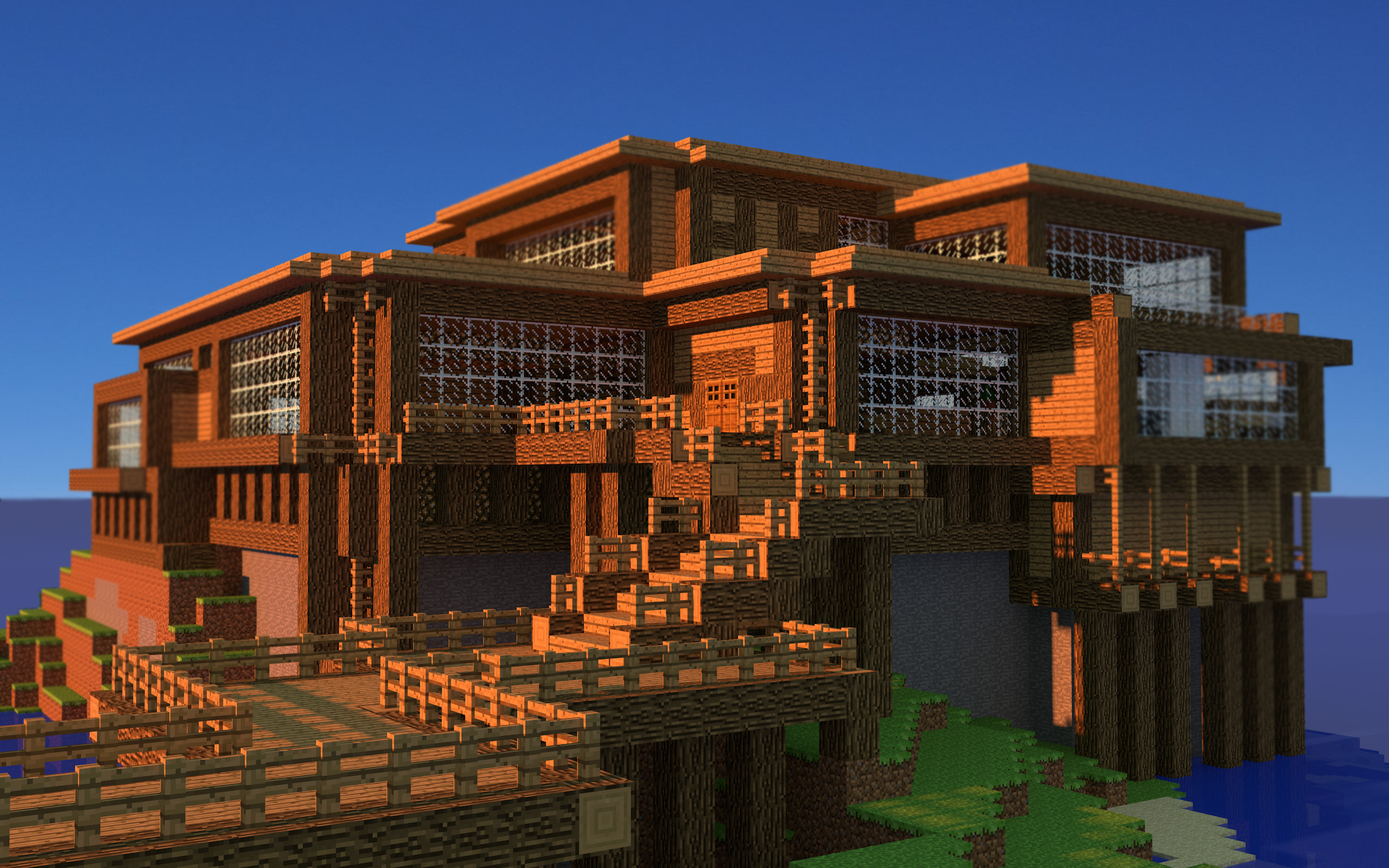 Minecraft, Villa moderna, Costruzione, Legno, Mare, 2560x1600, sfondo MacBook Pro