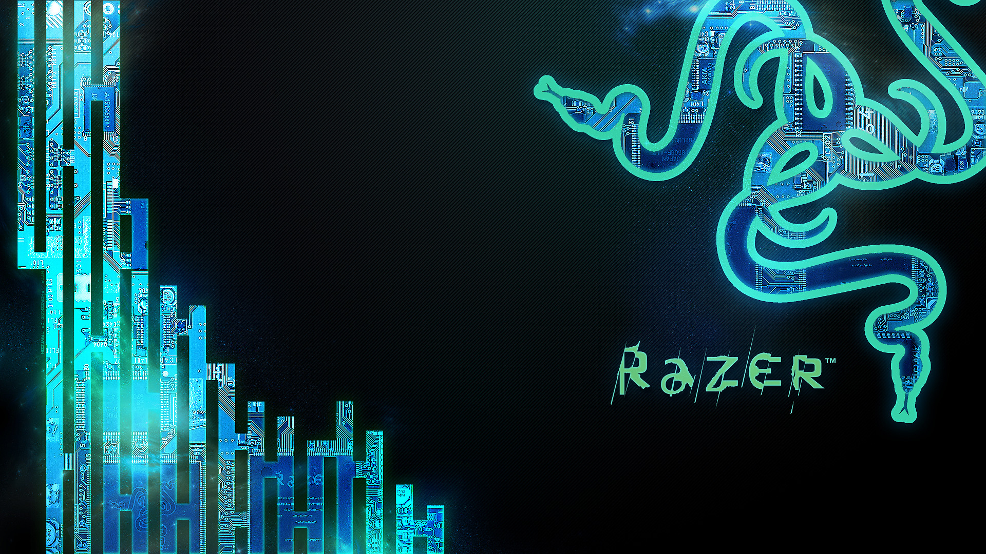 Razer, Logo Razer, Neon azzurro, Equalizzatore, 16:9 Full HD, sfondo widescreen
