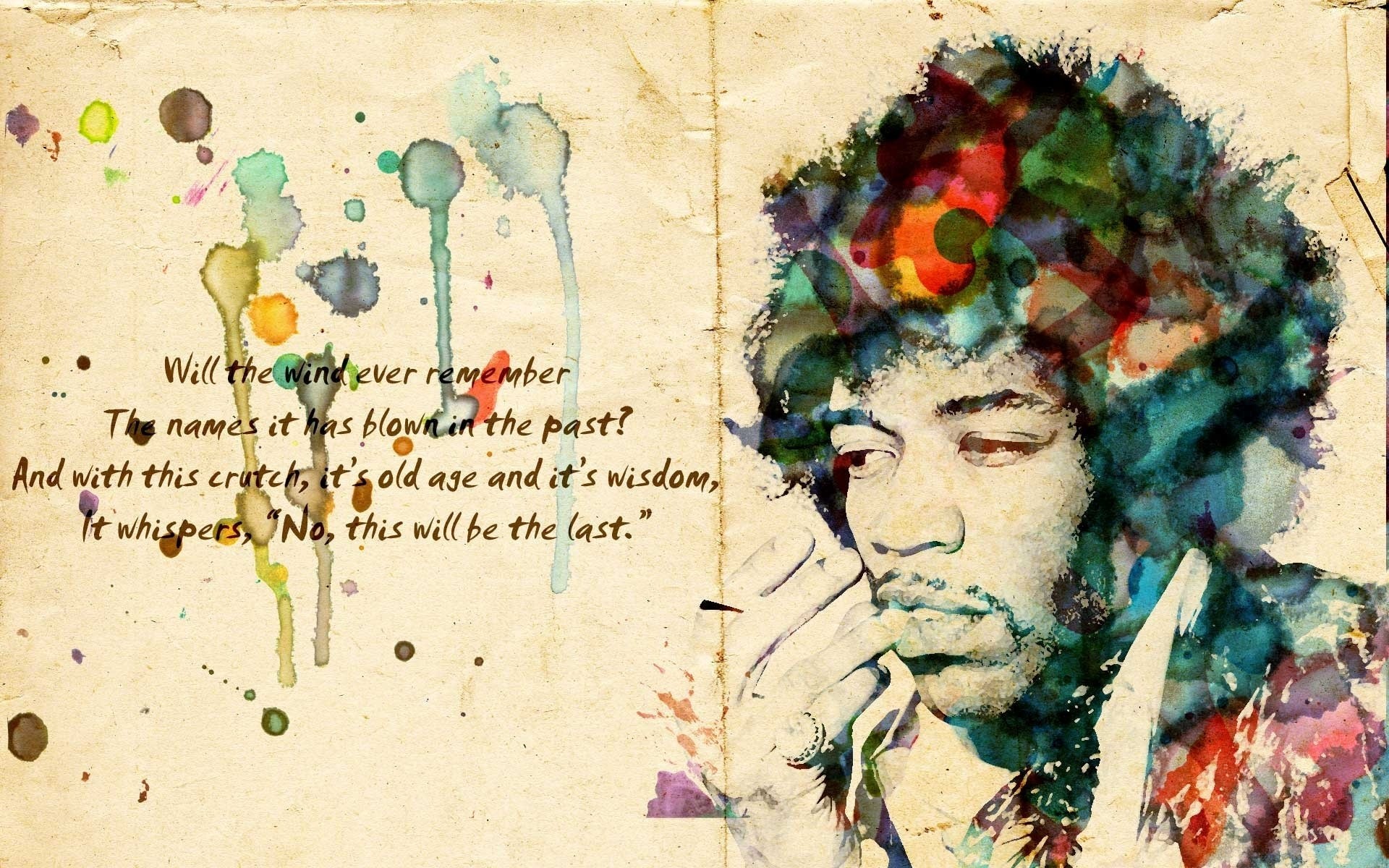 Jimi Hendrix, Acquerello, Citazione, Carta antica, Full HD, wallpaper desktop