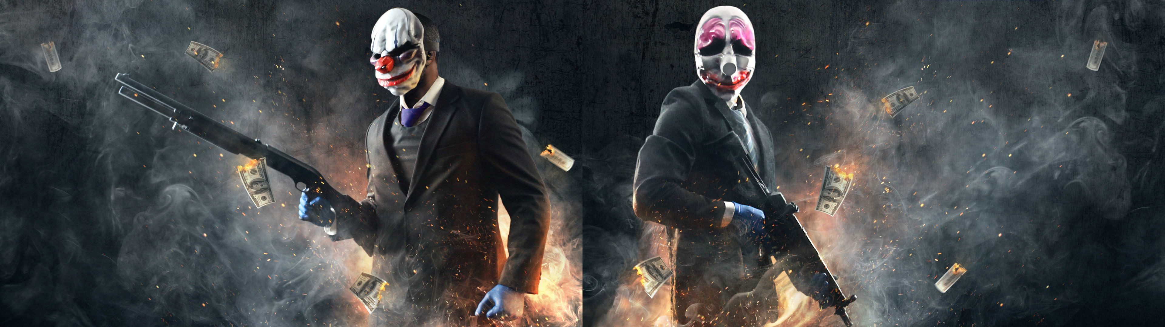 Chains, Hoxton, Payday 2, Fucili, Fumo, 3840x1080, sfondo per PC