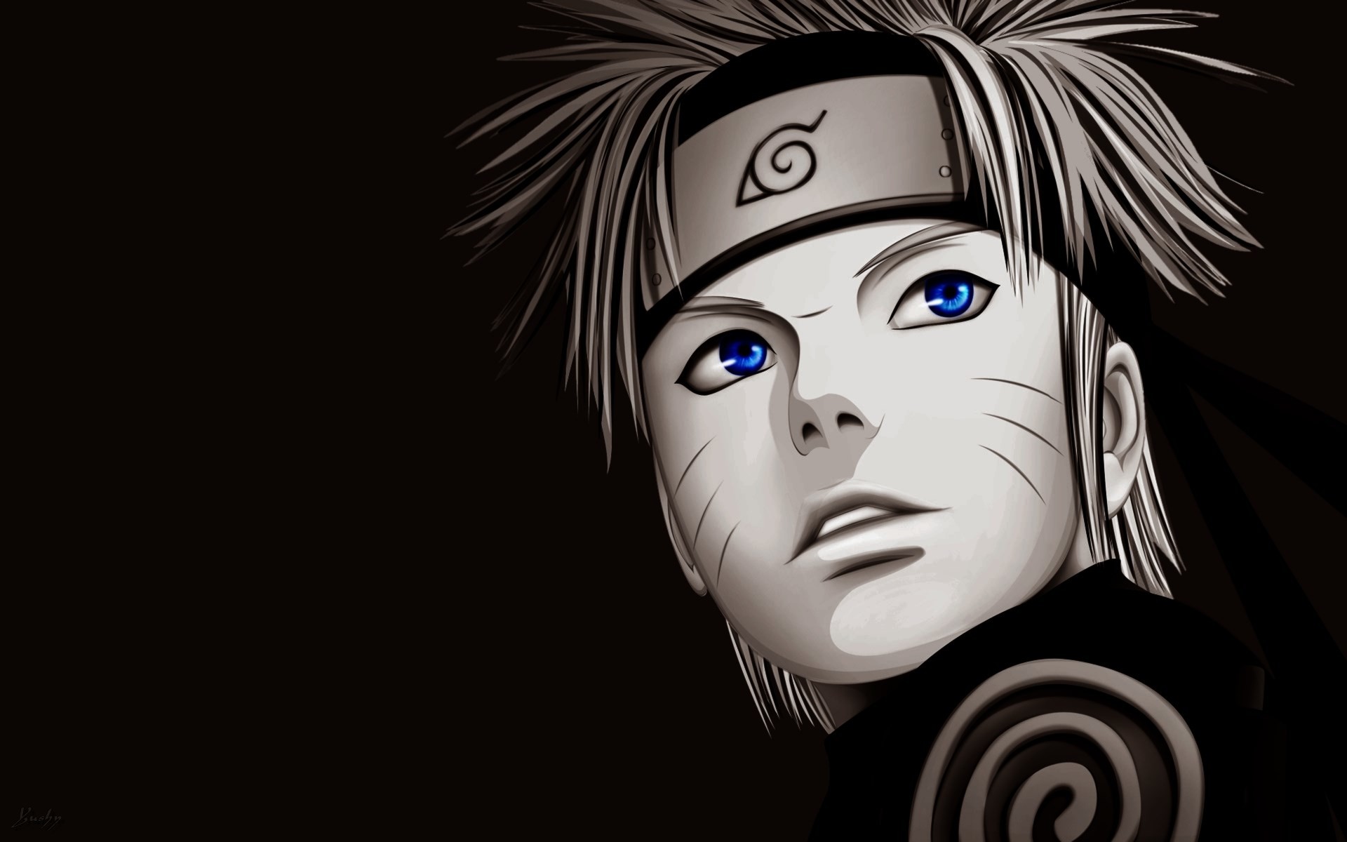 Naruto Uzumaki, Naruto, Bianco e nero, Coprifronte, 1920x1200, sfondo per PC