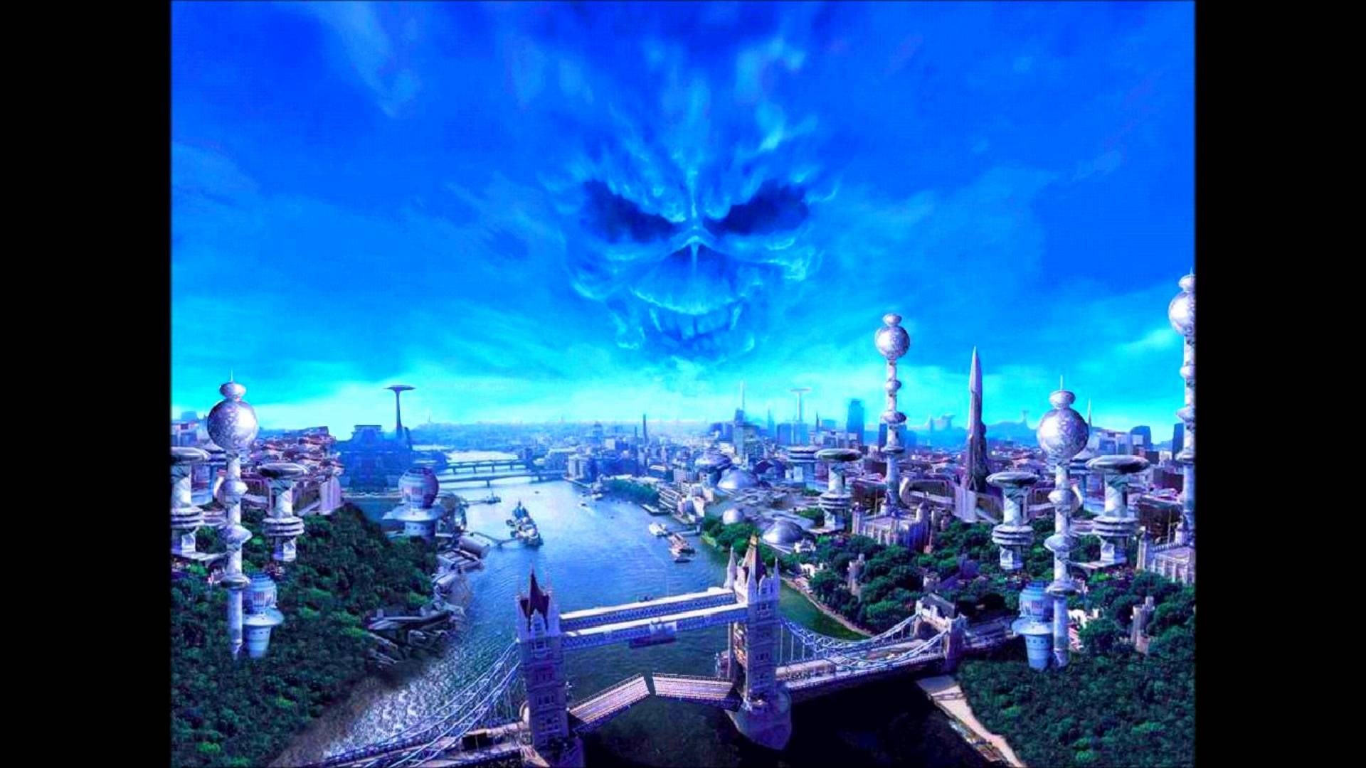 Eddie, Brave New World, Iron Maiden, Londra, Tower Bridge, Nuvole, sfondo 16:9 Full HD