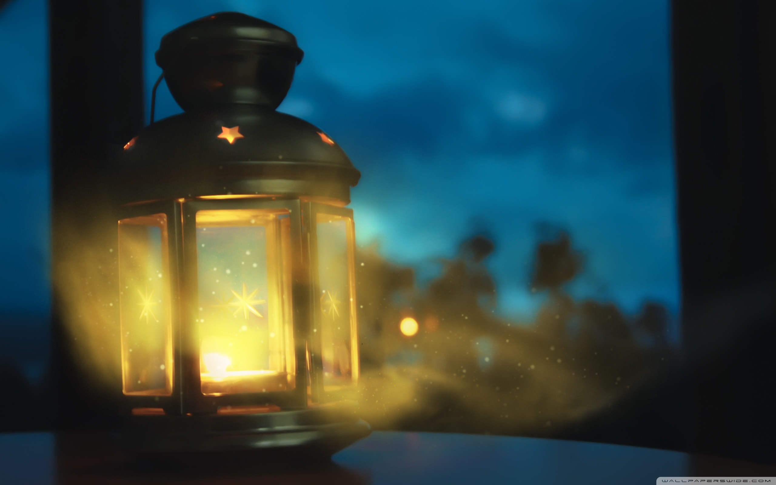 Lanterna, Luce calda, Crepuscolo, Bokeh, Blu, 2K, sfondo Windows 11