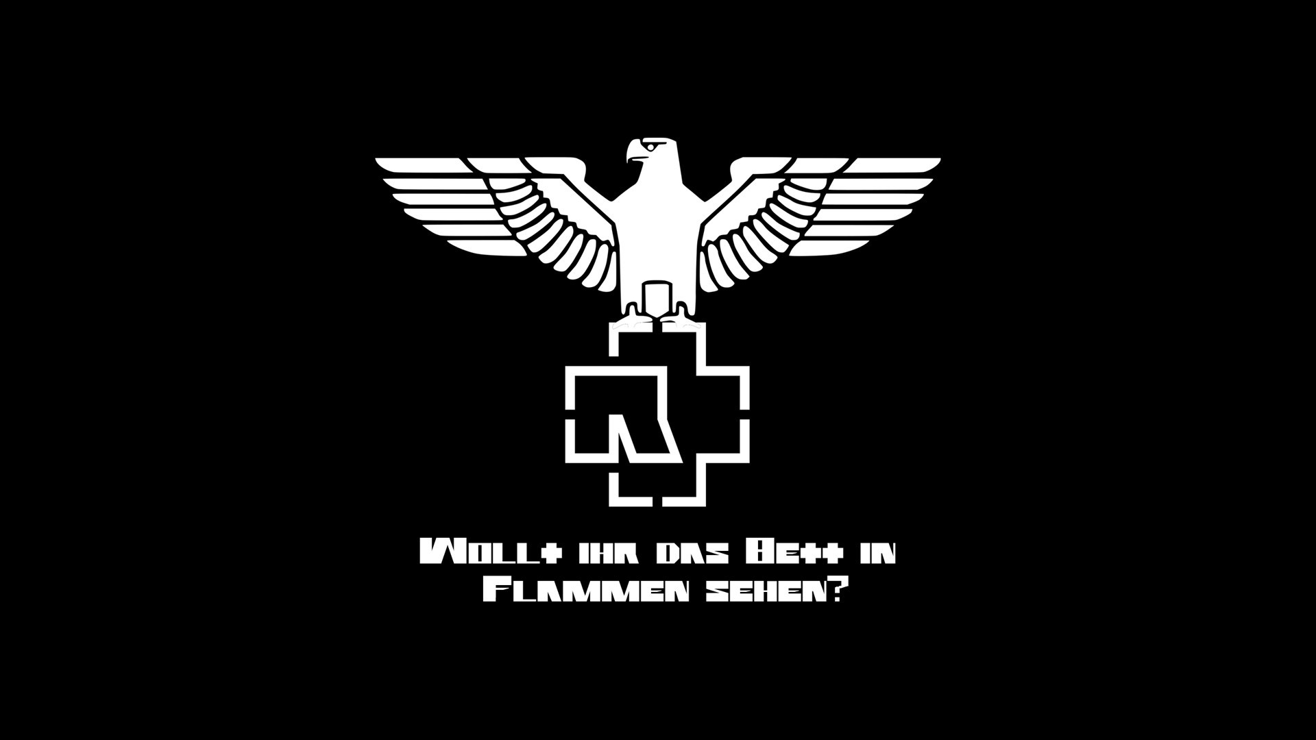 Rammstein, Wollt ihr das Bett in Flammen sehen?, Aquila, Sfondo nero, wallpaper desktop Full HD