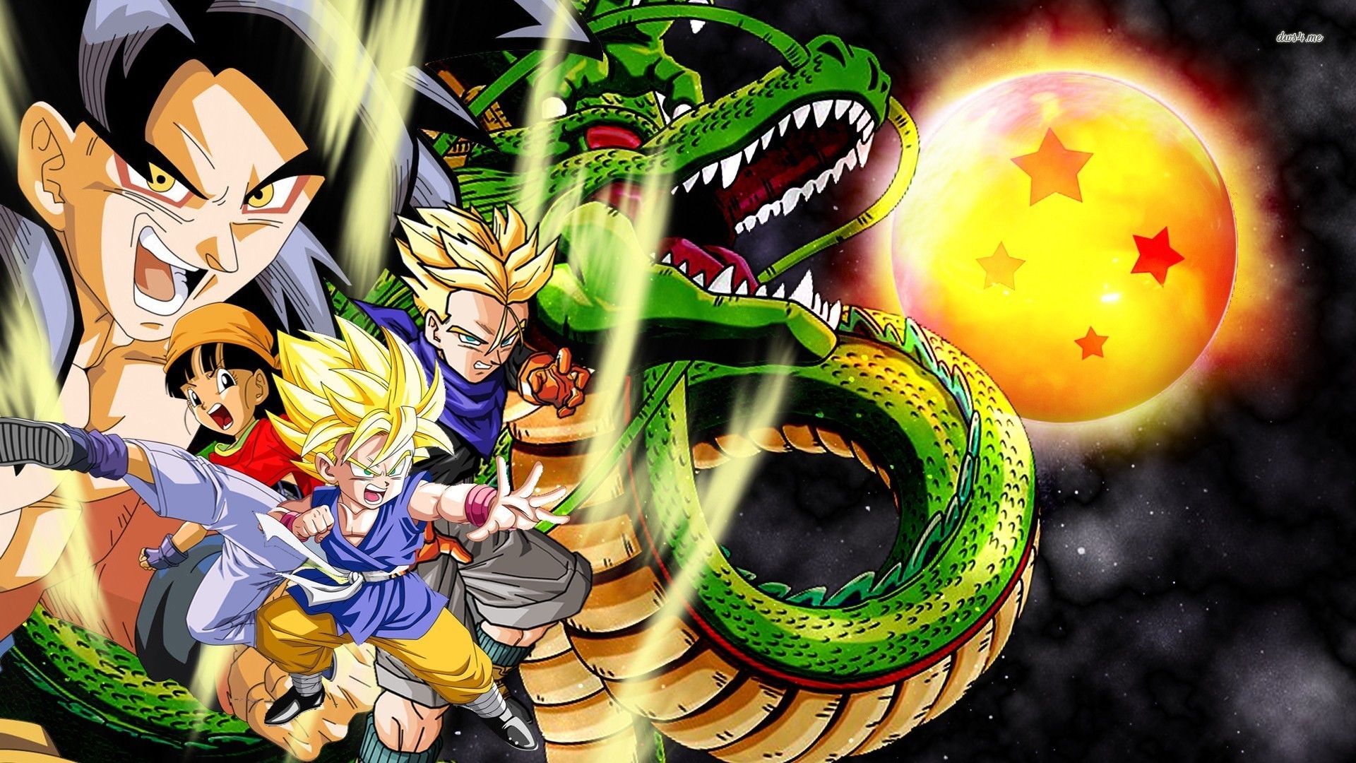 Goku, Shenron, Pan, Sfera del Drago, Dragon Ball GT, Full HD, sfondo Windows 11