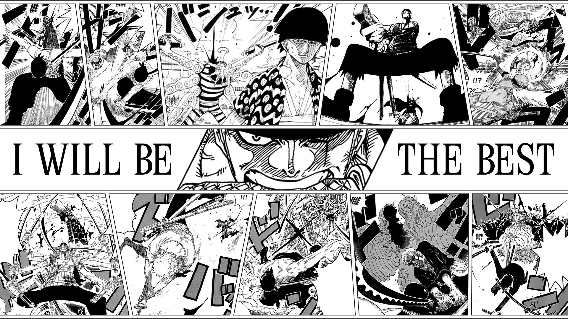 Roronoa Zoro, One Piece, Manga, Citazione, Bianco e nero, 16:9 Full HD, sfondo widescreen