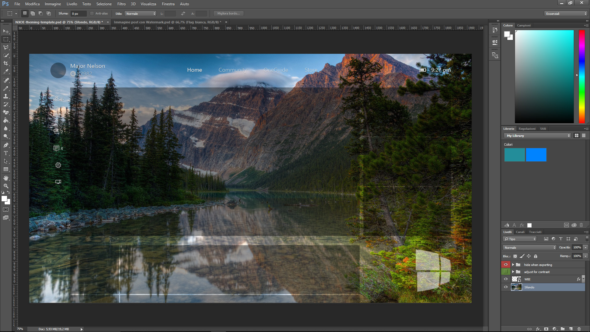 Photoshop, Schermata, Lago, Montagne, sfondo Windows 10