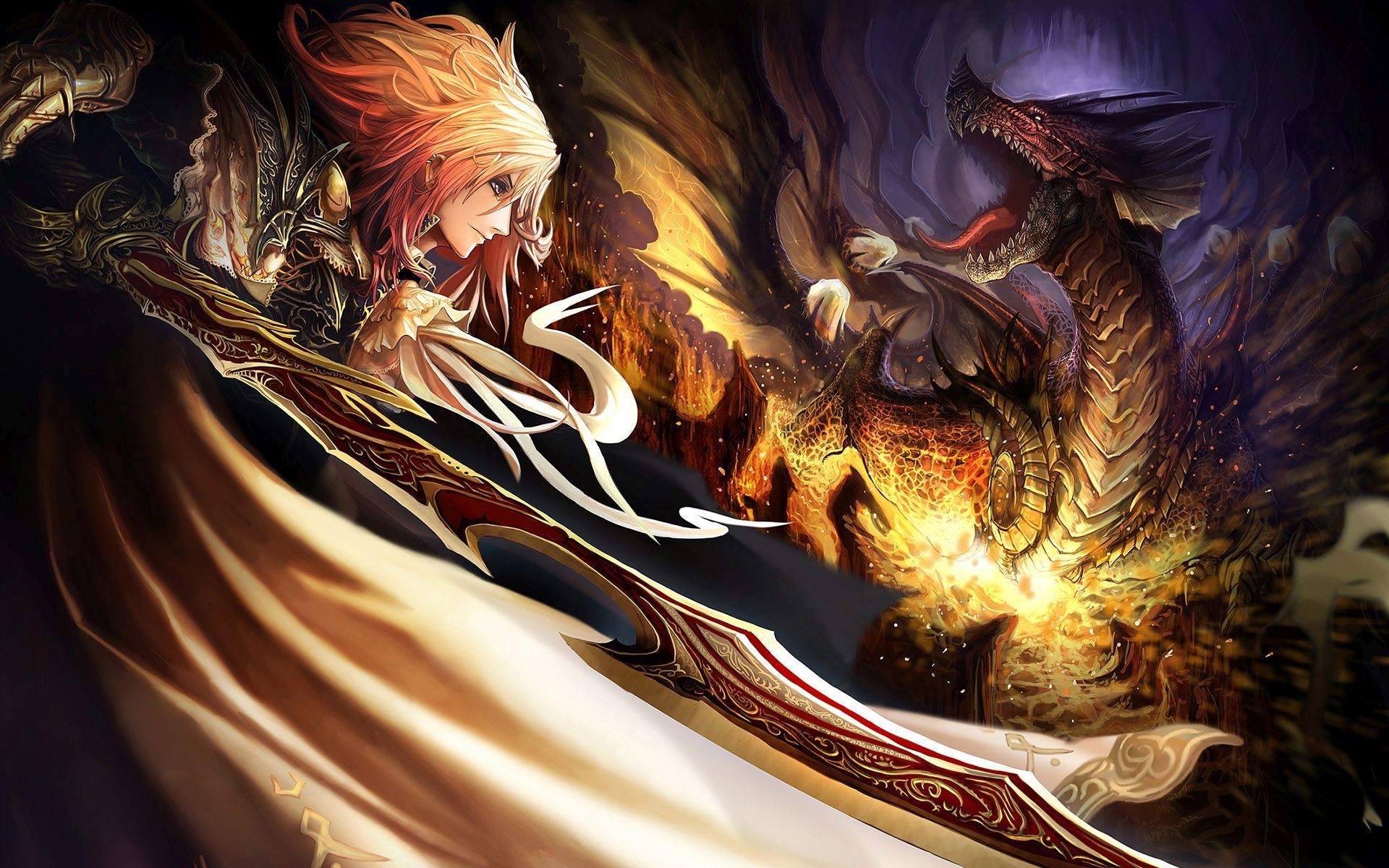 Natsu Dragneel, Igneel, Fairy Tail, Drago, Fiamme, 1920x1200, immagine di sfondo