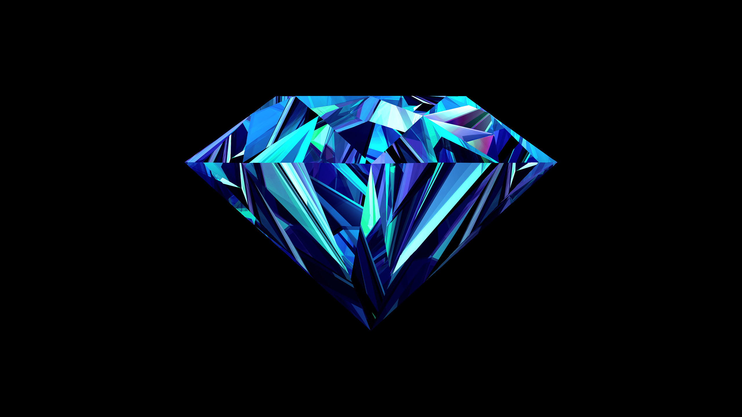 Diamante, Blu, Low poly, Sfondo nero, 2K, wallpaper per computer