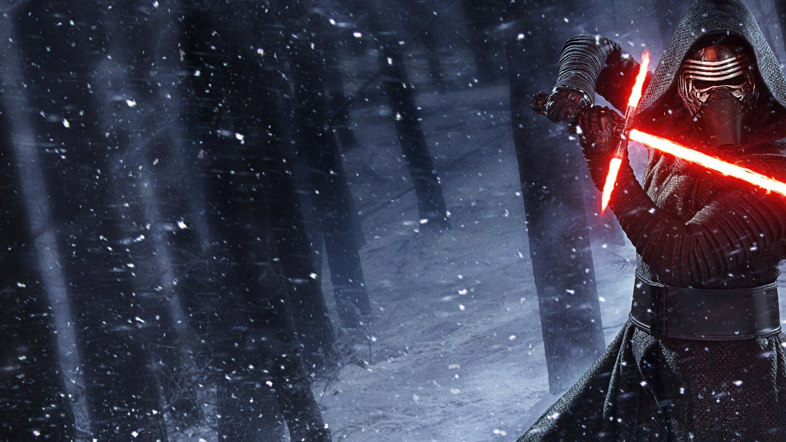 Kylo Ren, Spada laser, Foresta innevata, Star Wars: Il risveglio della Forza, wallpaper desktop