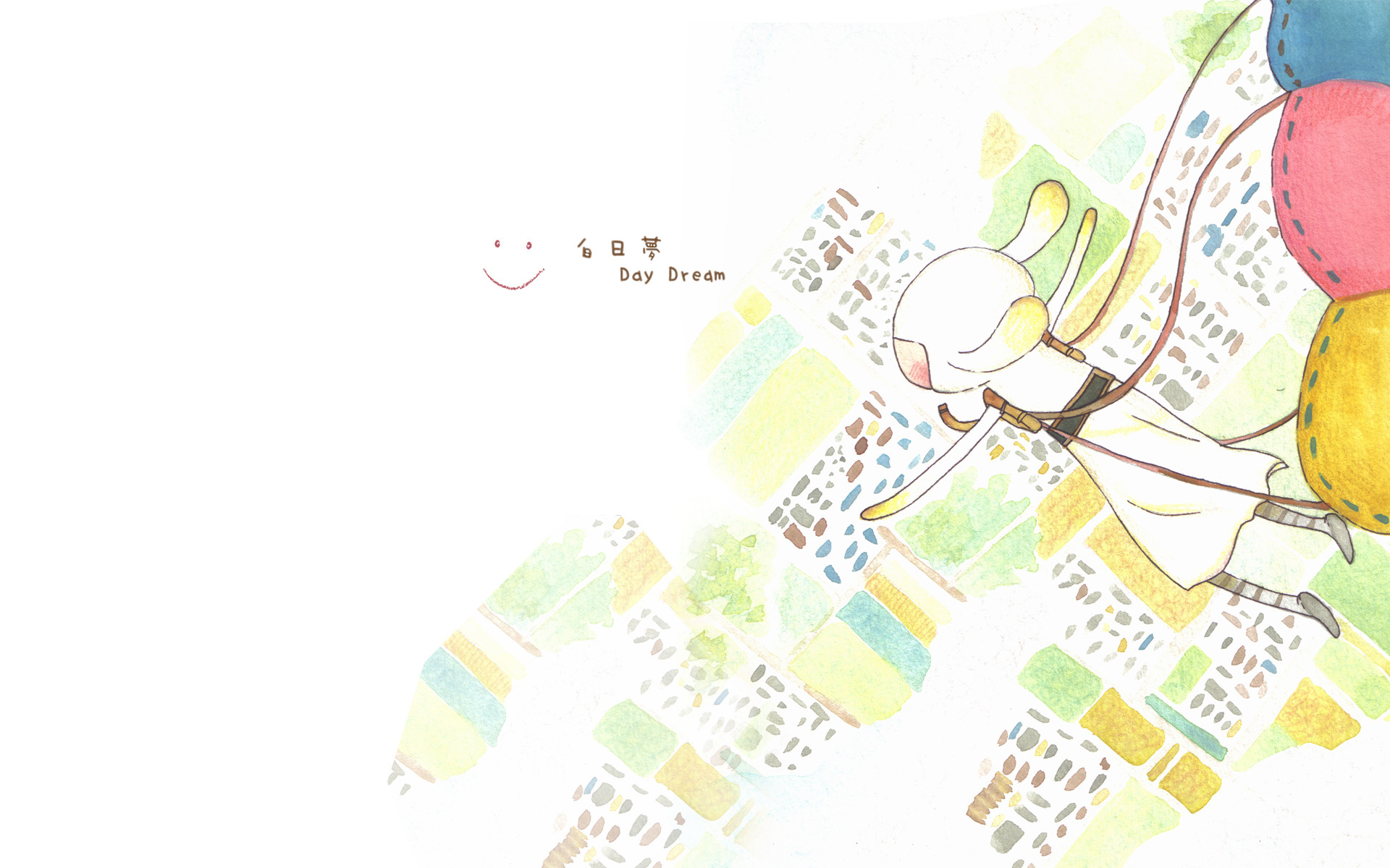 Day Dream, Illustrazione, Palloncini, Sfondo bianco, 1920x1200, wallpaper desktop