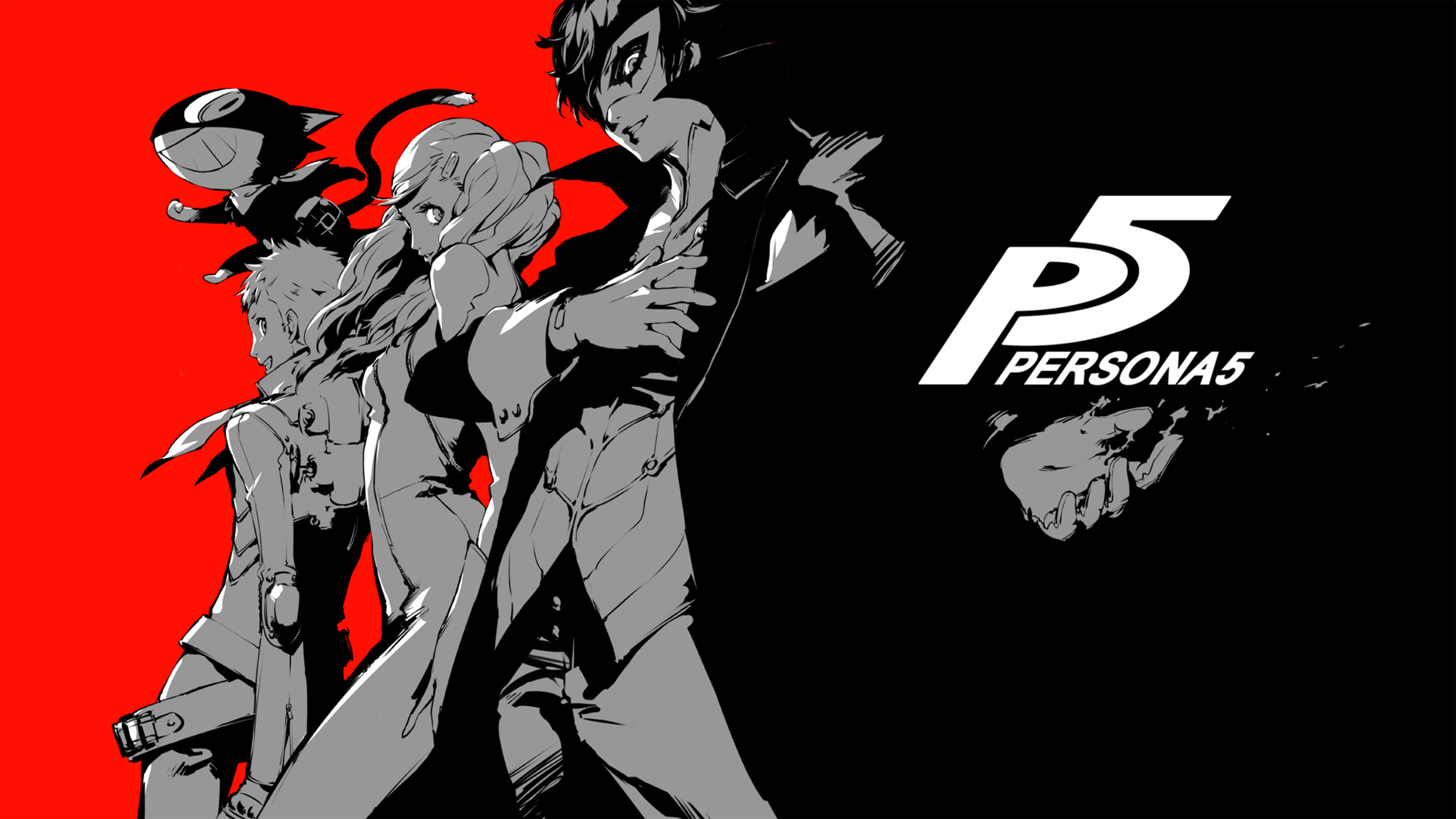 Phantom Thieves, Persona 5, Logo, Rosso e nero, 16:9 4K, sfondo widescreen