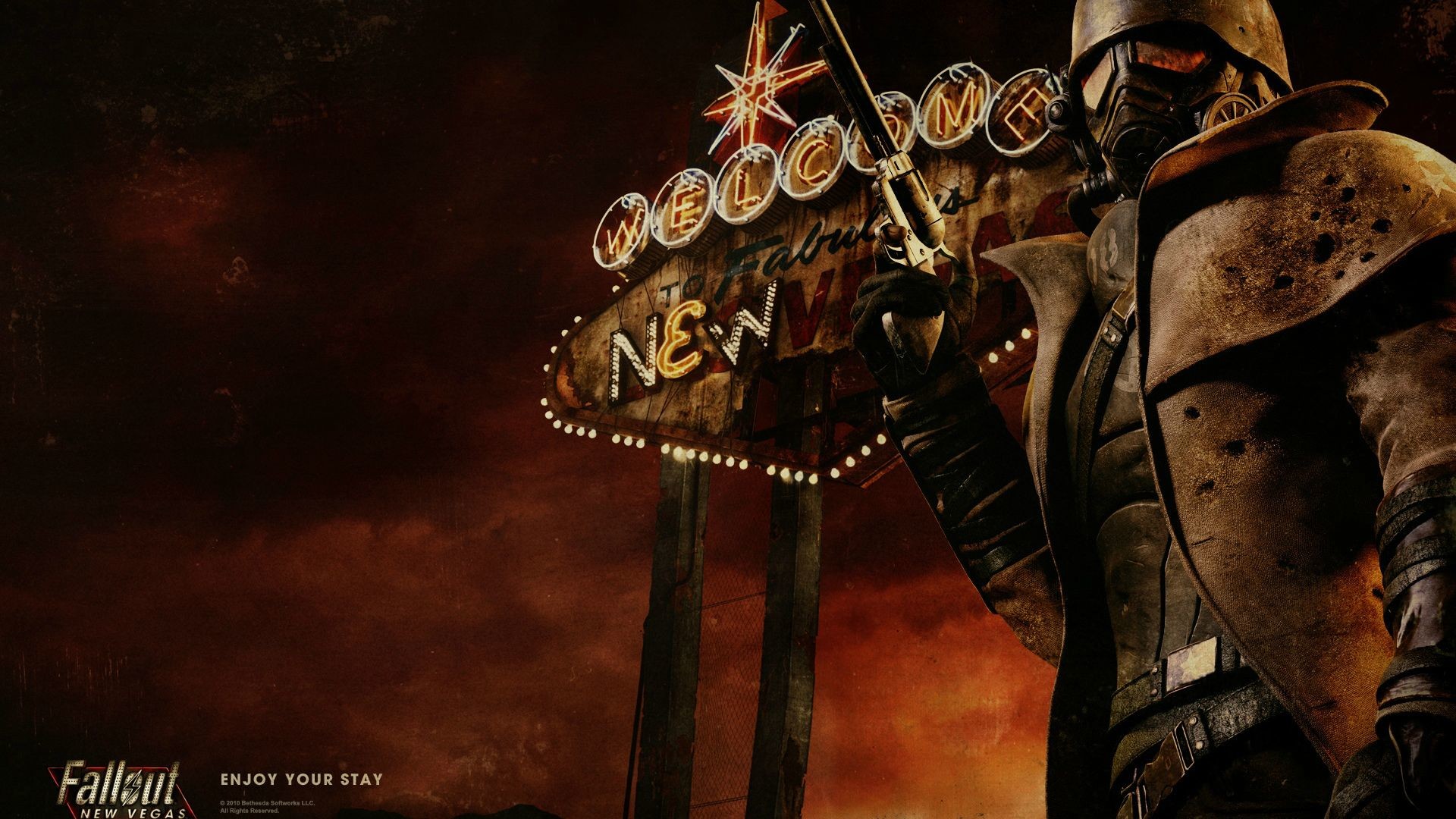 Ranger NCR, Fallout: New Vegas, Insegna Welcome to New Vegas, Tramonto rosso, sfondo per PC