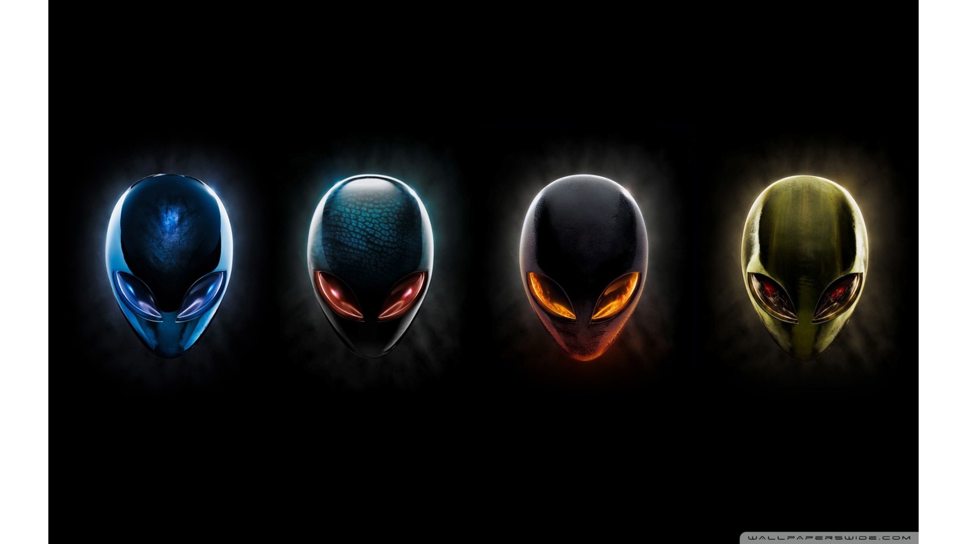 Alienware, Logo, Teste aliene, Sfondo nero, Full HD, wallpaper per portatile