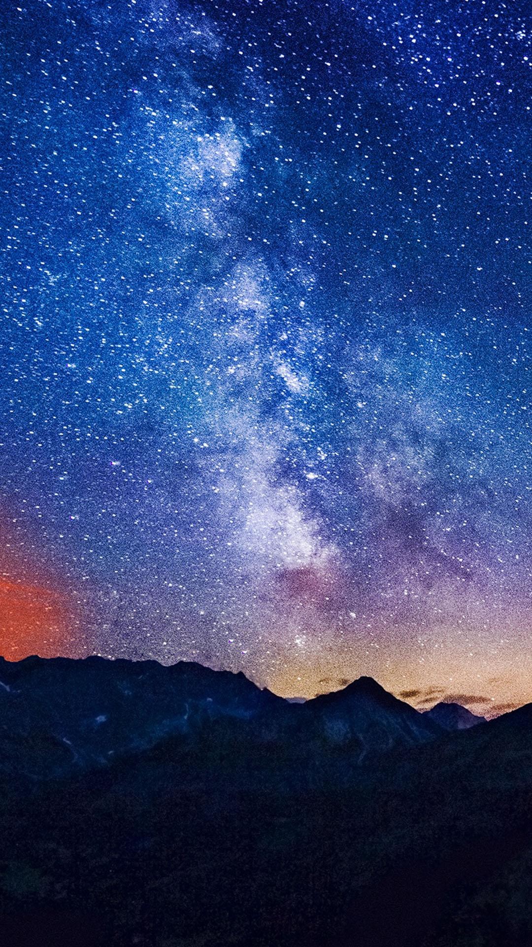 Via Lattea, Cielo stellato, Montagne, Notte, sfondo Full HD per cellulare
