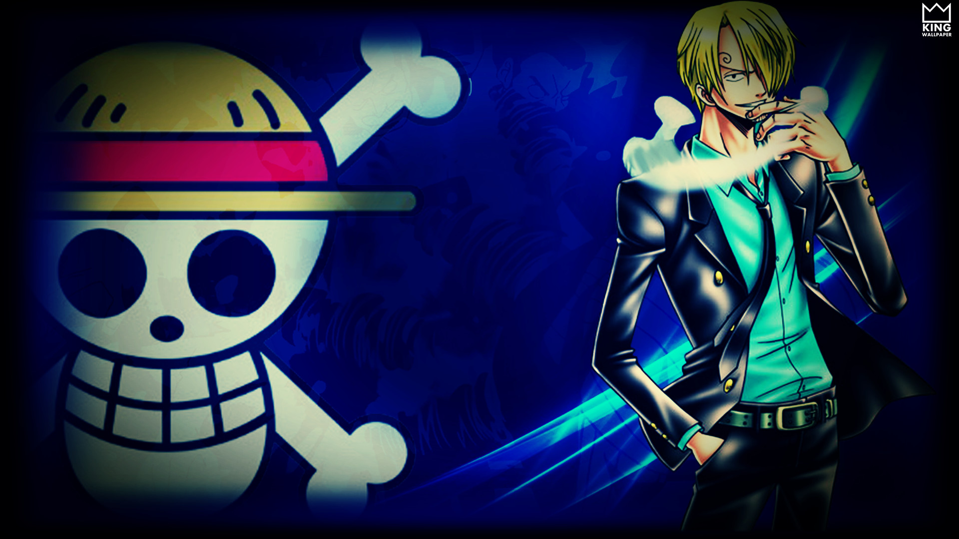 Sanji, Jolly Roger di Cappello di Paglia, One Piece, Blu, 16:9 Full HD, sfondo widescreen