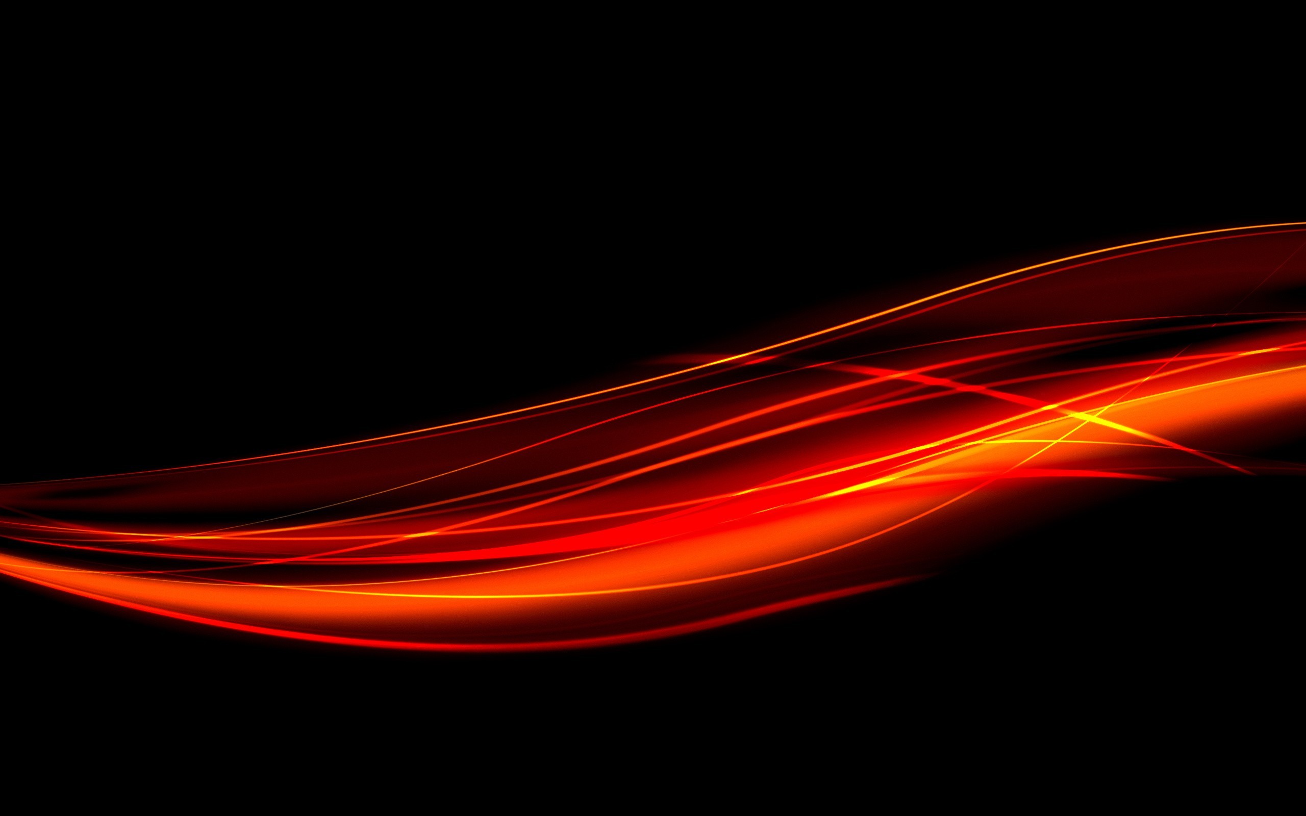 Onde luminose, Sfondo nero, Arancione e rosso, 2560x1600, wallpaper desktop