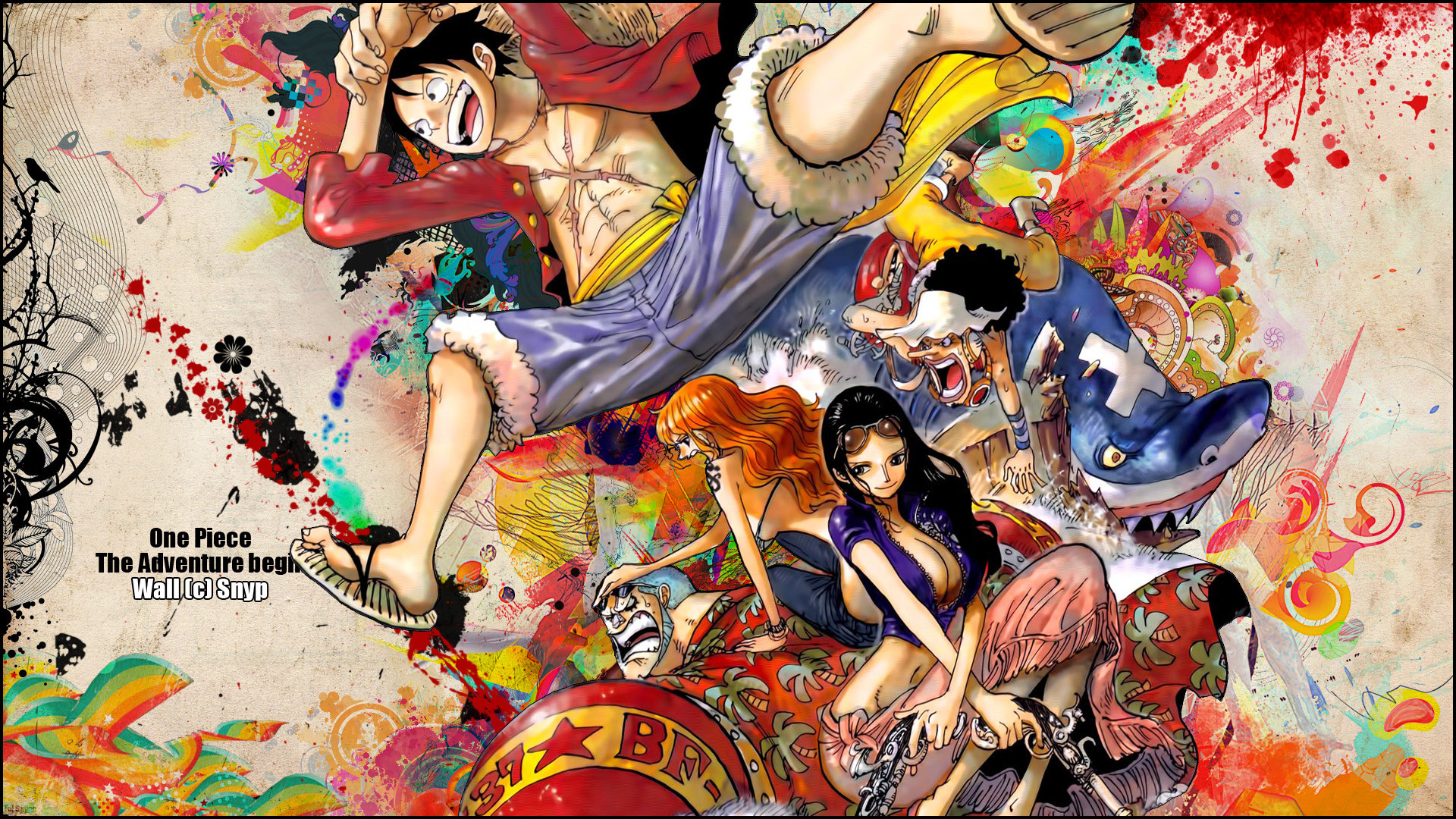 Monkey D. Luffy, Nami, Nico Robin, One Piece, Arte colorata, Full HD, sfondo desktop