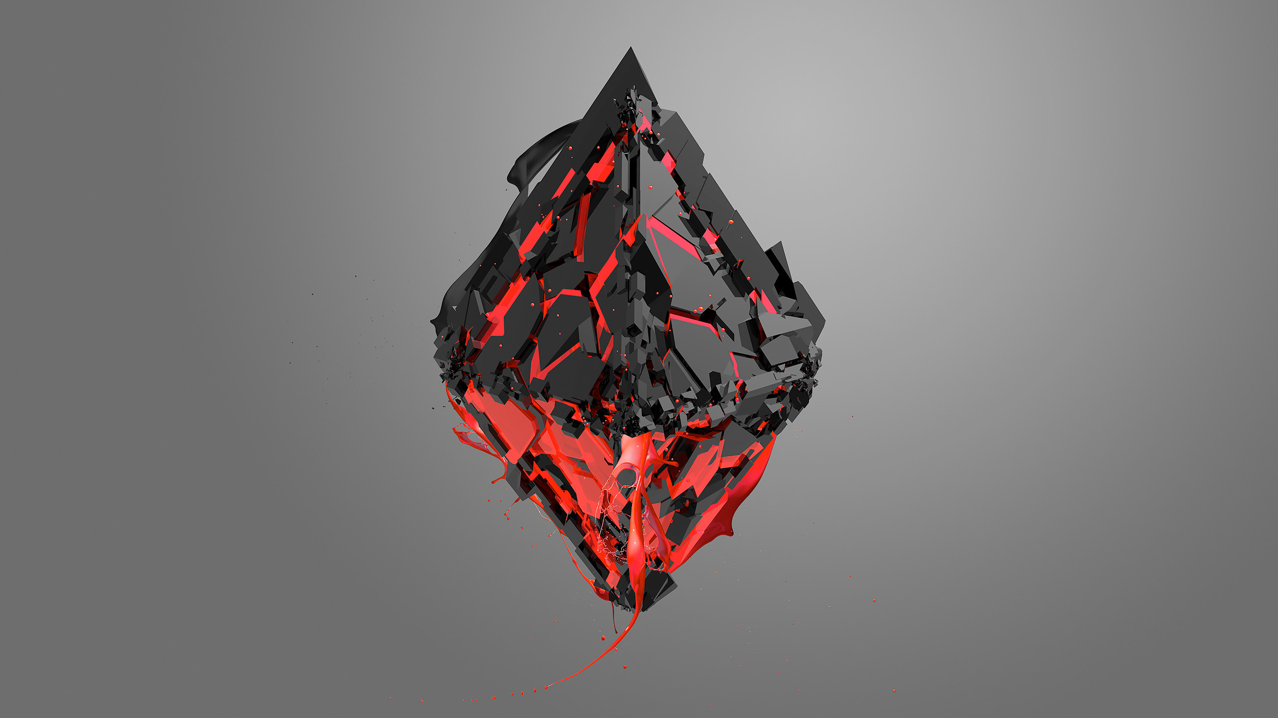 Cristallo, Nero e rosso, Astratto, Sfondo grigio, 2K, wallpaper per PC