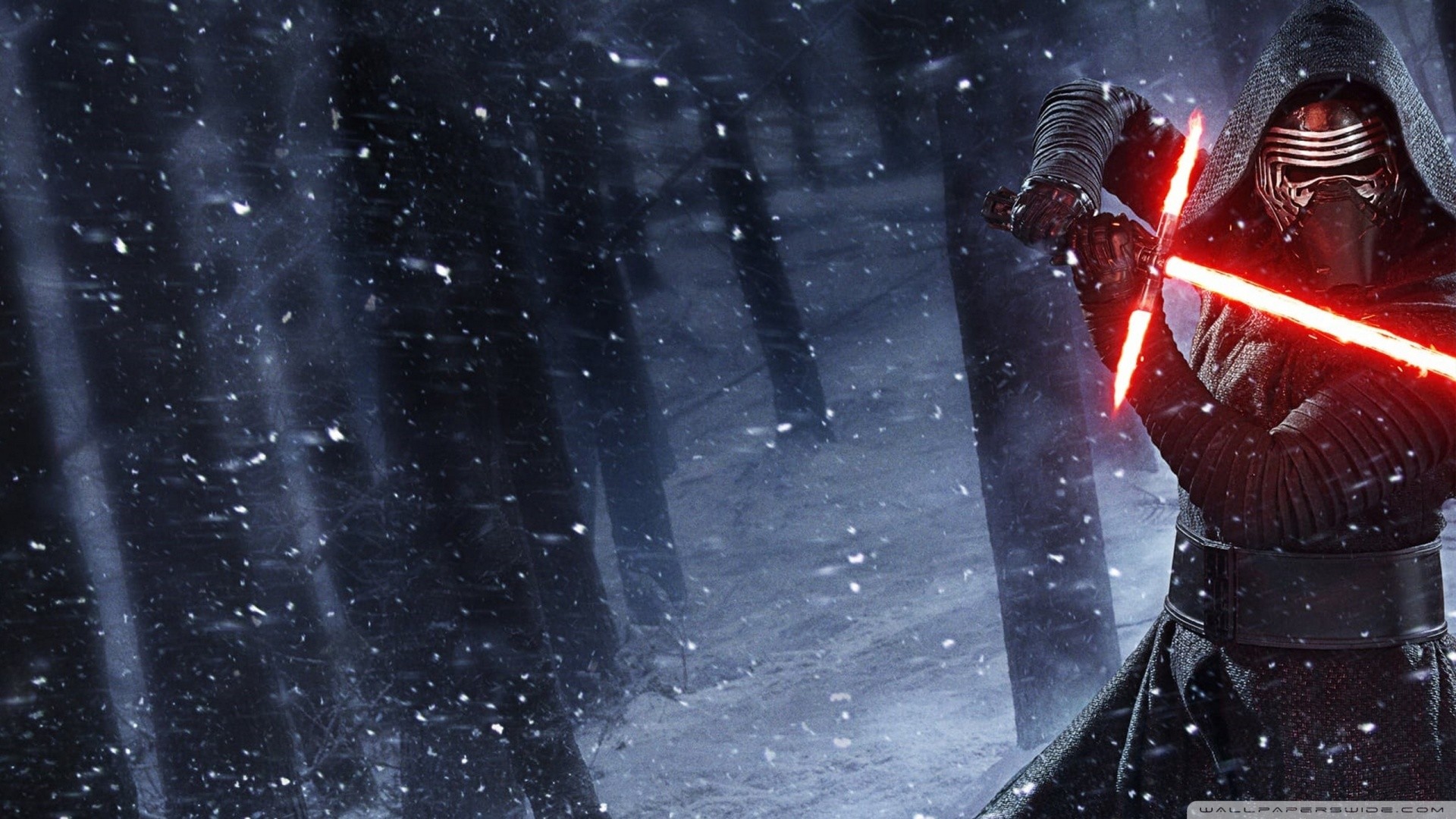 Kylo Ren, Star Wars: Il risveglio della Forza, Spada laser a croce, Neve, sfondo per portatile