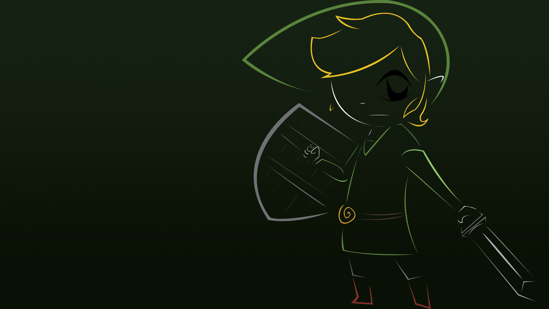 Link, The Legend of Zelda: The Wind Waker, Line art, Sfondo scuro, wallpaper desktop Full HD